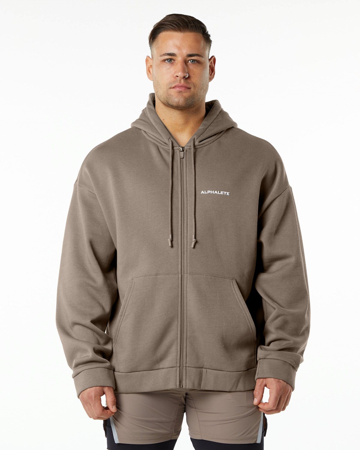 Mocha Alphalete Brushed Fleece Full-Zip Hoodie | KOREQZ492