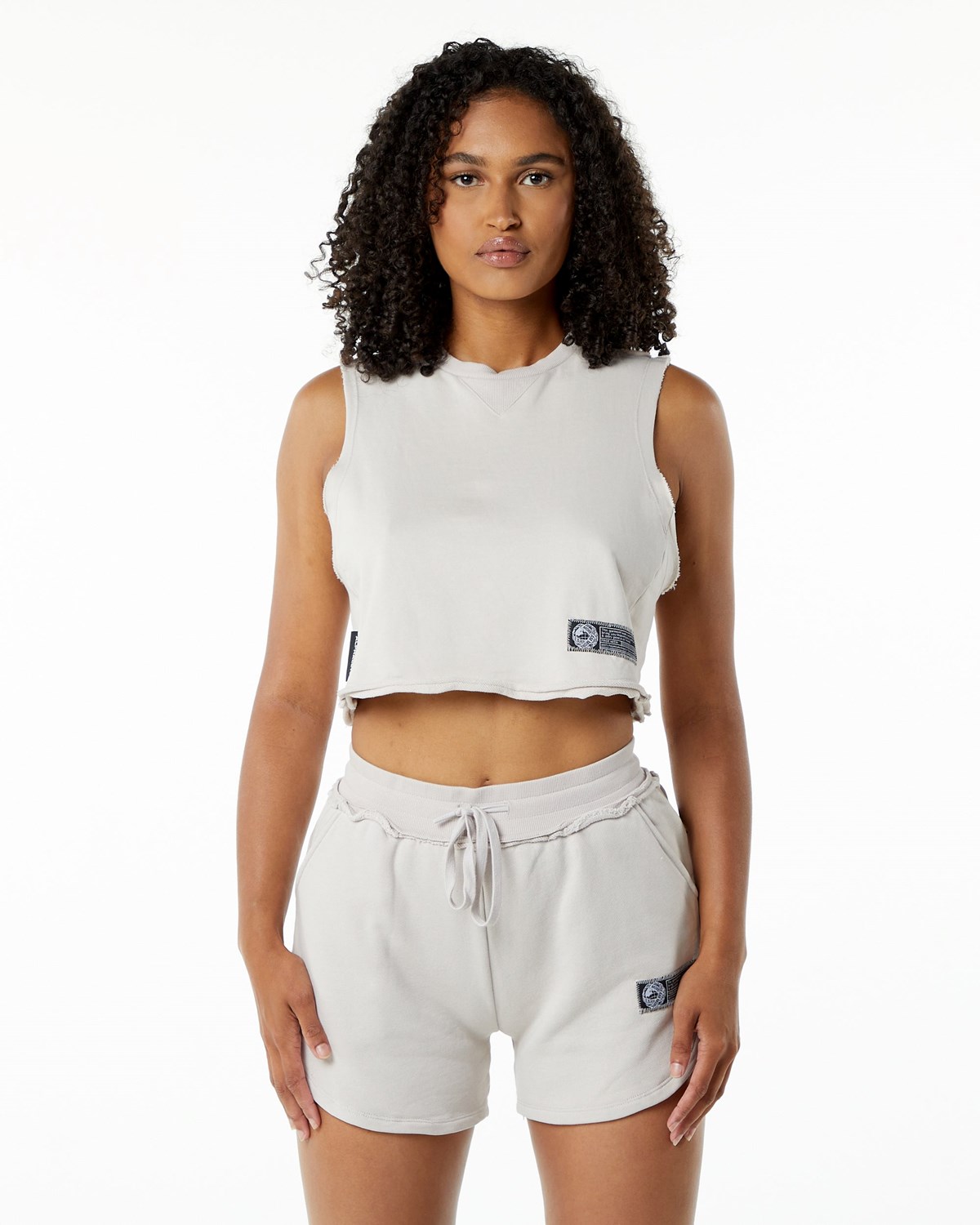 Moonstone Alphalete Mid-Weight Washed Terry Crop Cutoff | GKCDSH876