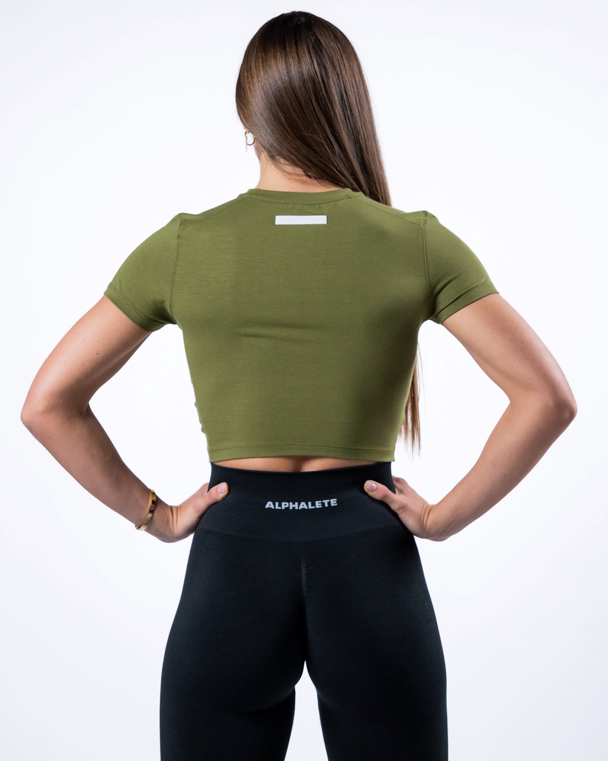 Moss Green Alphalete Cropped Premium Short Sleeve | VSXAEG513