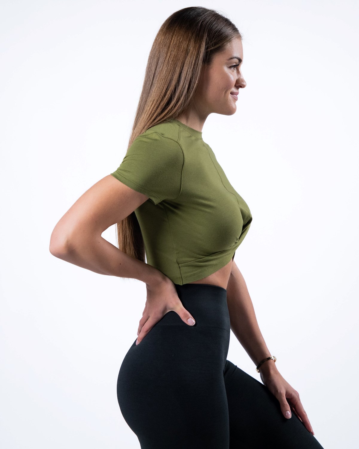 Moss Green Alphalete Cropped Premium Short Sleeve | VSXAEG513