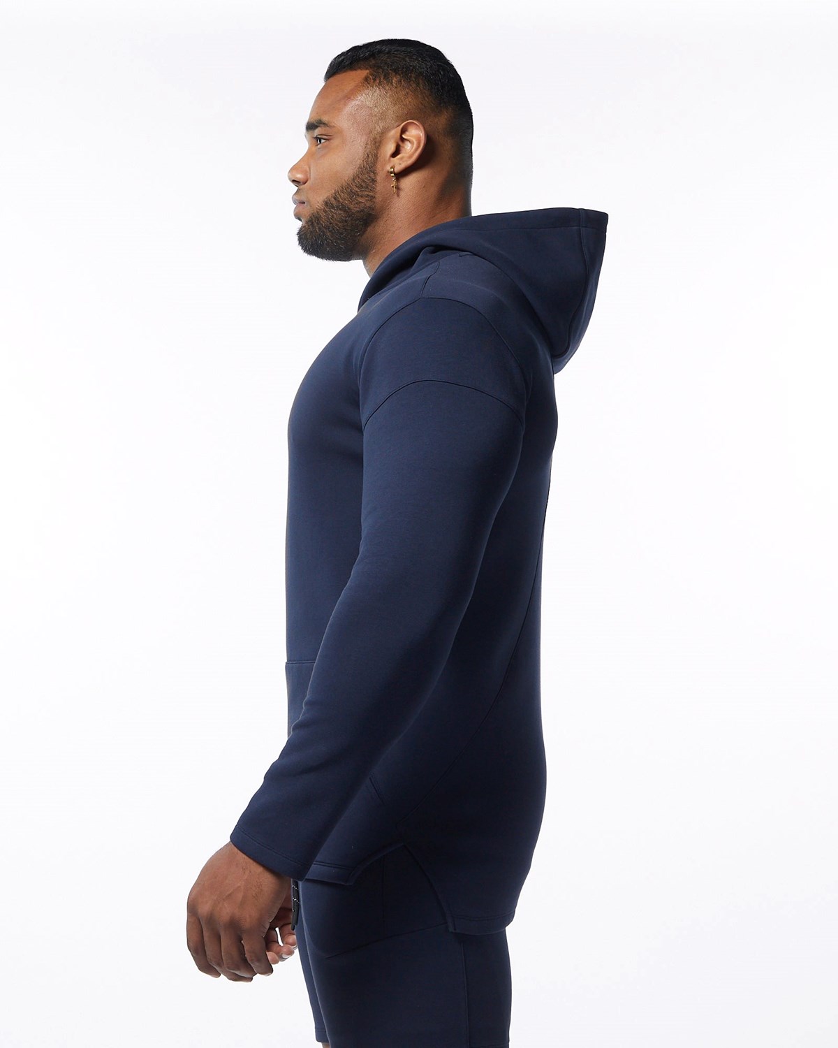 Navy Alphalete Fitted Interlock Knit Hoodie | LZBAPH476