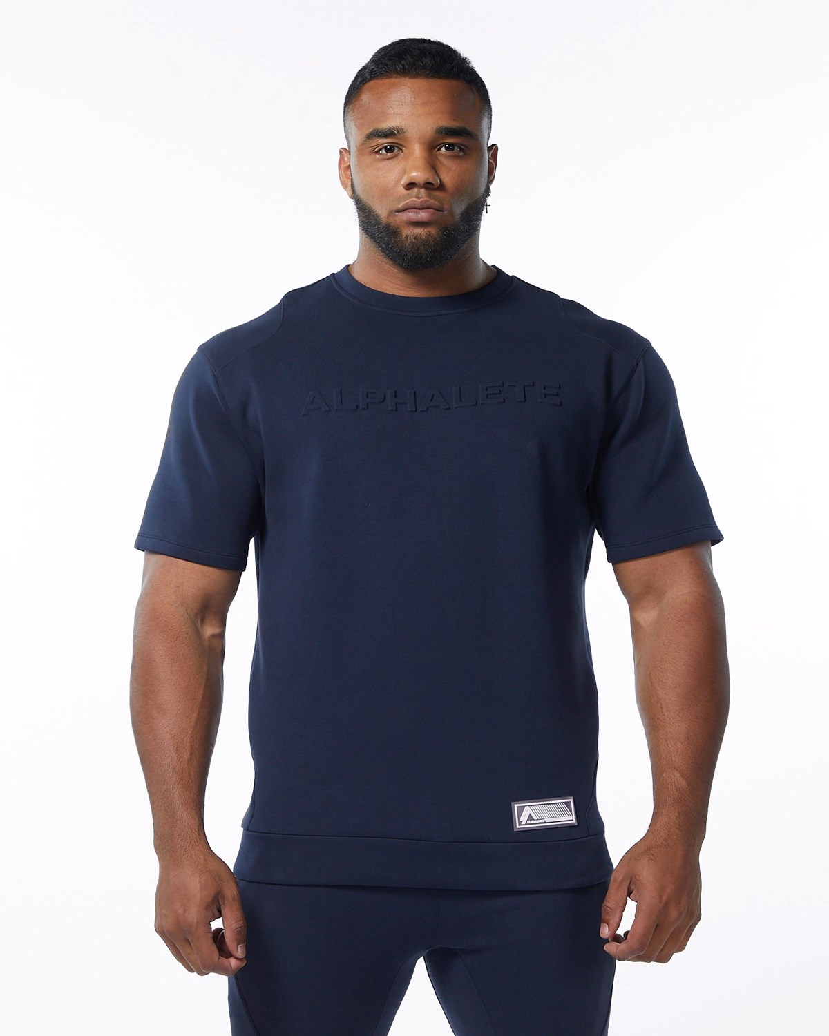 Navy Alphalete Interlock Knit Pullover | OQXSRW827