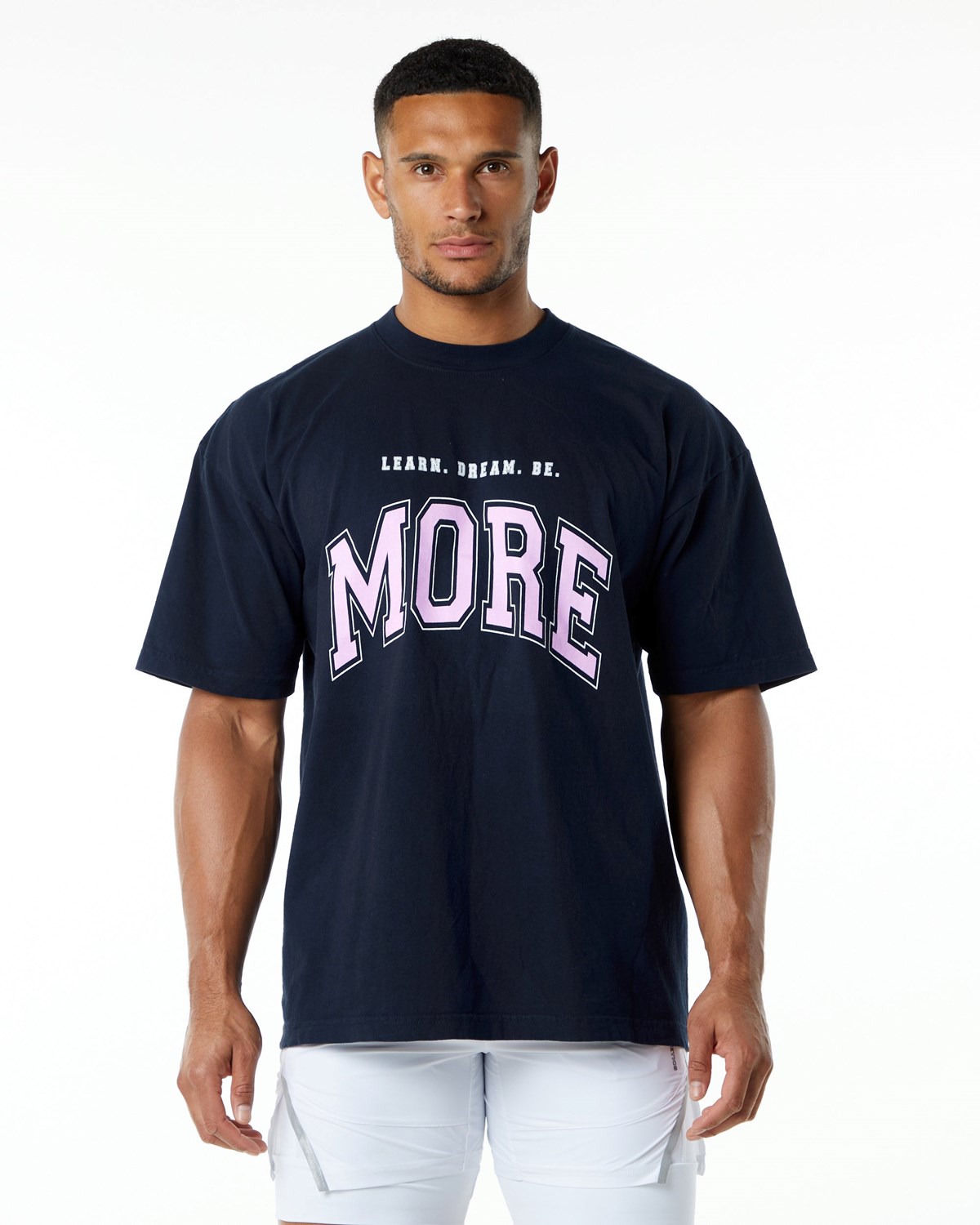 Navy / Pink Alphalete Heavyweight Oversized Tee | ZXRNBD043