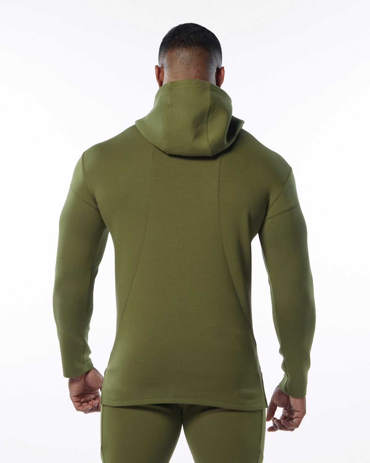 Olive Alphalete Fitted Interlock Knit Hoodie | MNRVUB207