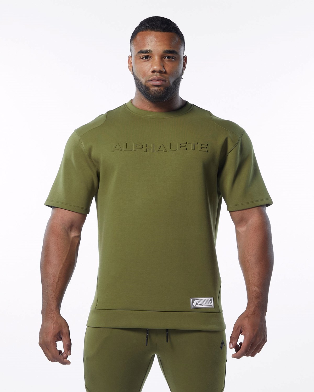 Olive Alphalete Interlock Knit Pullover | SDJUIX176