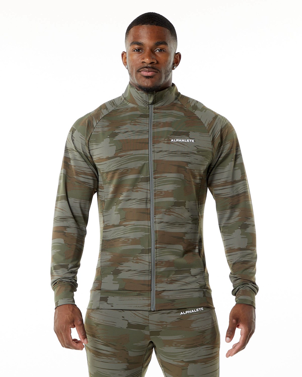 Olive Canvas Camo Alphalete 4-Way Stretch Track Jacket | IMANFO382