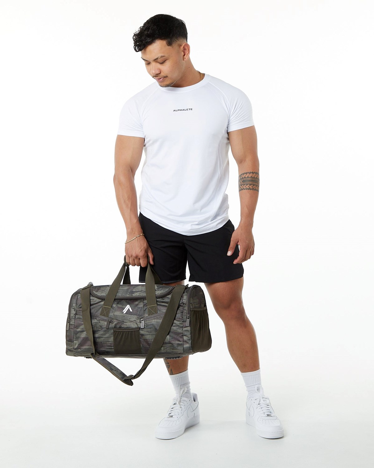 Olive Canvas Camo Alphalete Duffel Bag | XSZLCE427