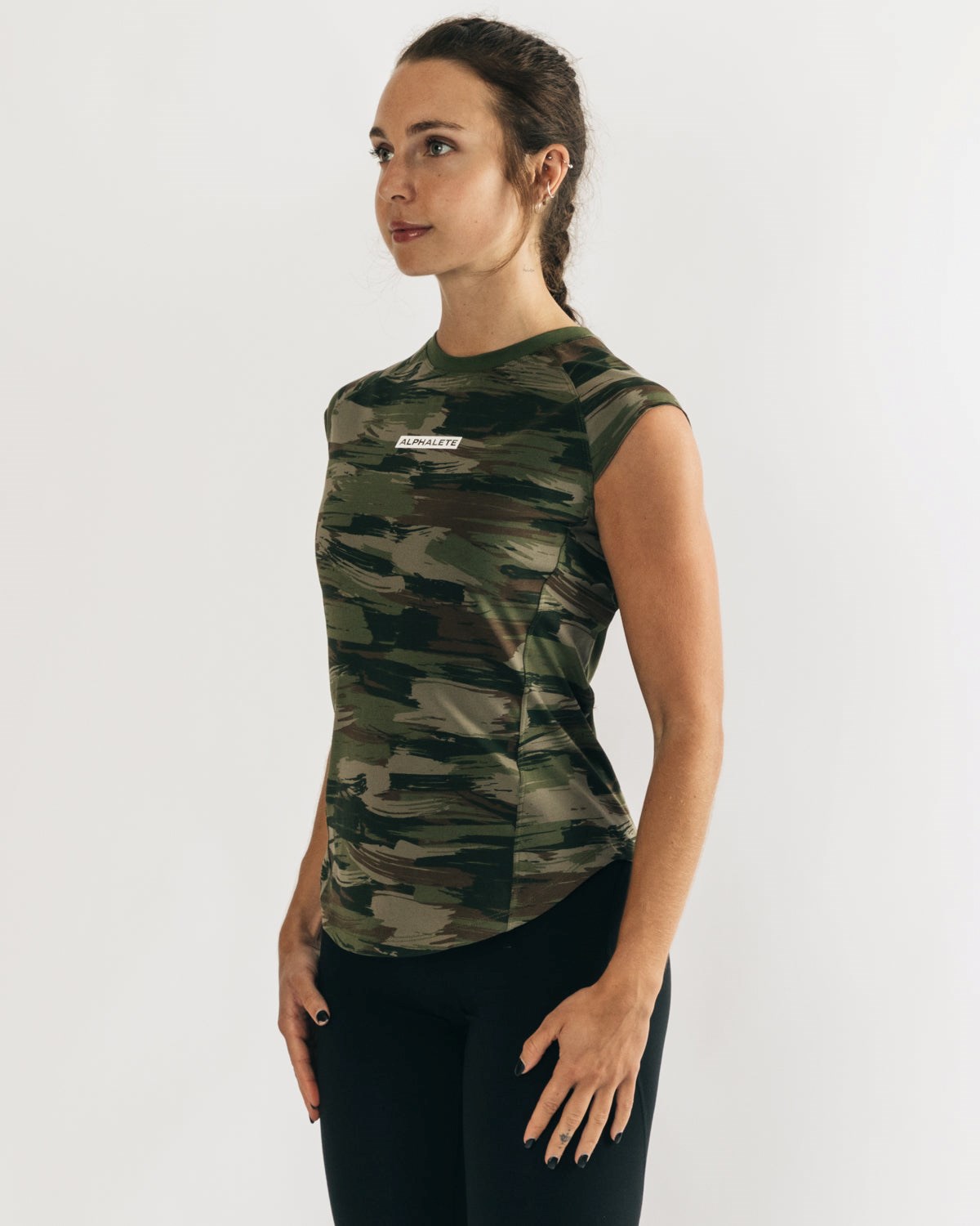 Olive Canvas Camo Alphalete High Performance Short Sleeve Tee | SZEBJC061