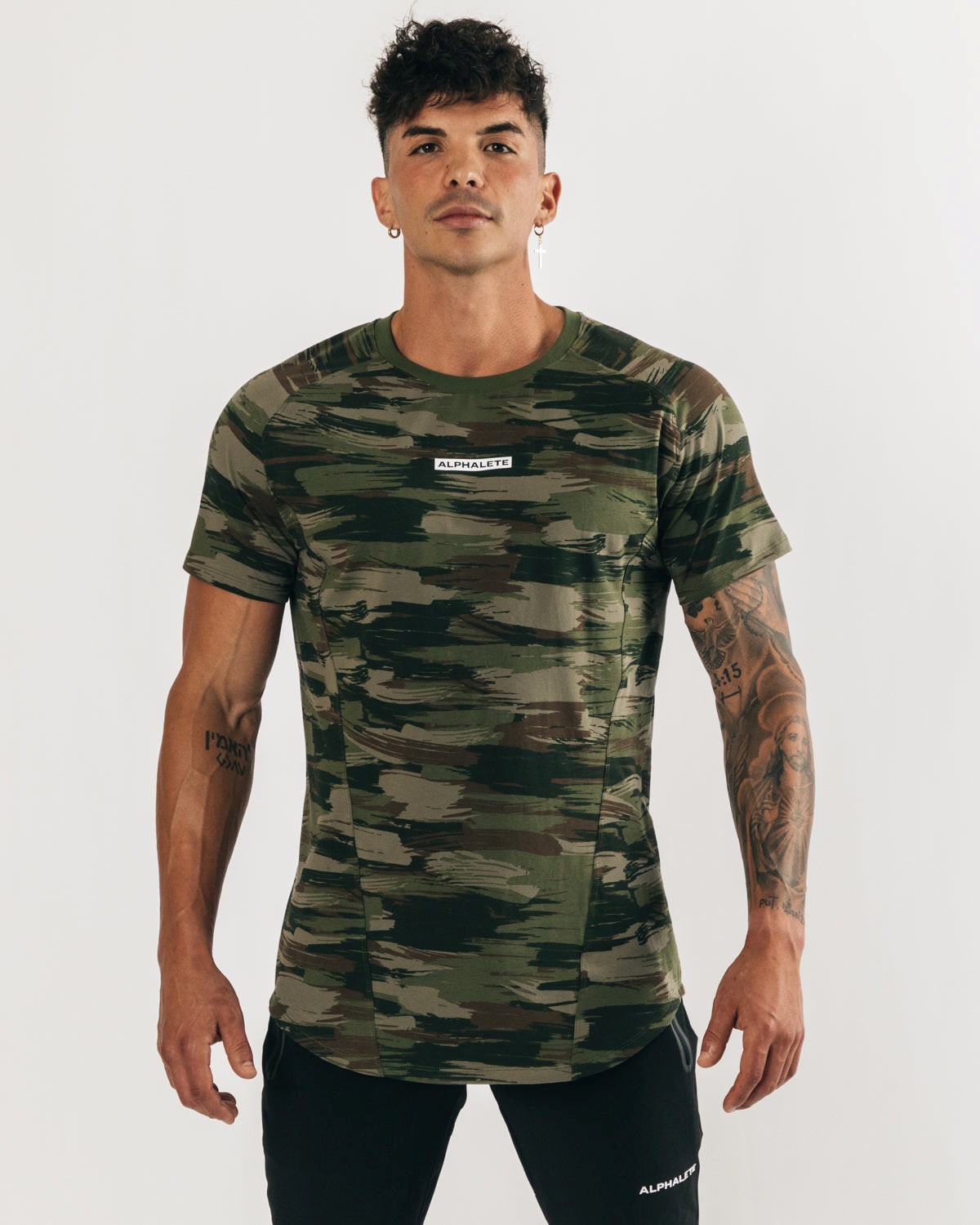 Olive Canvas Camo Alphalete High Performance Tee | WHCISN372