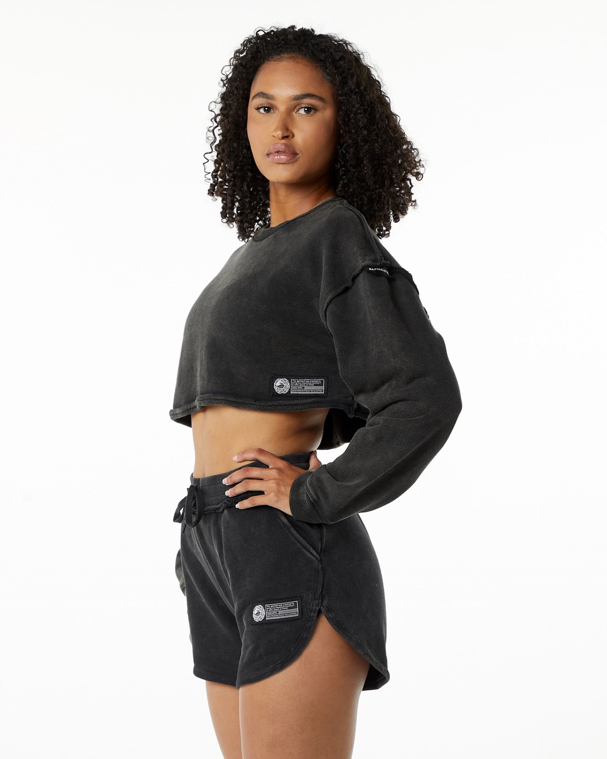 Onyx Alphalete Heavyweight Washed Terry Crop Pullover | HZVMCK613