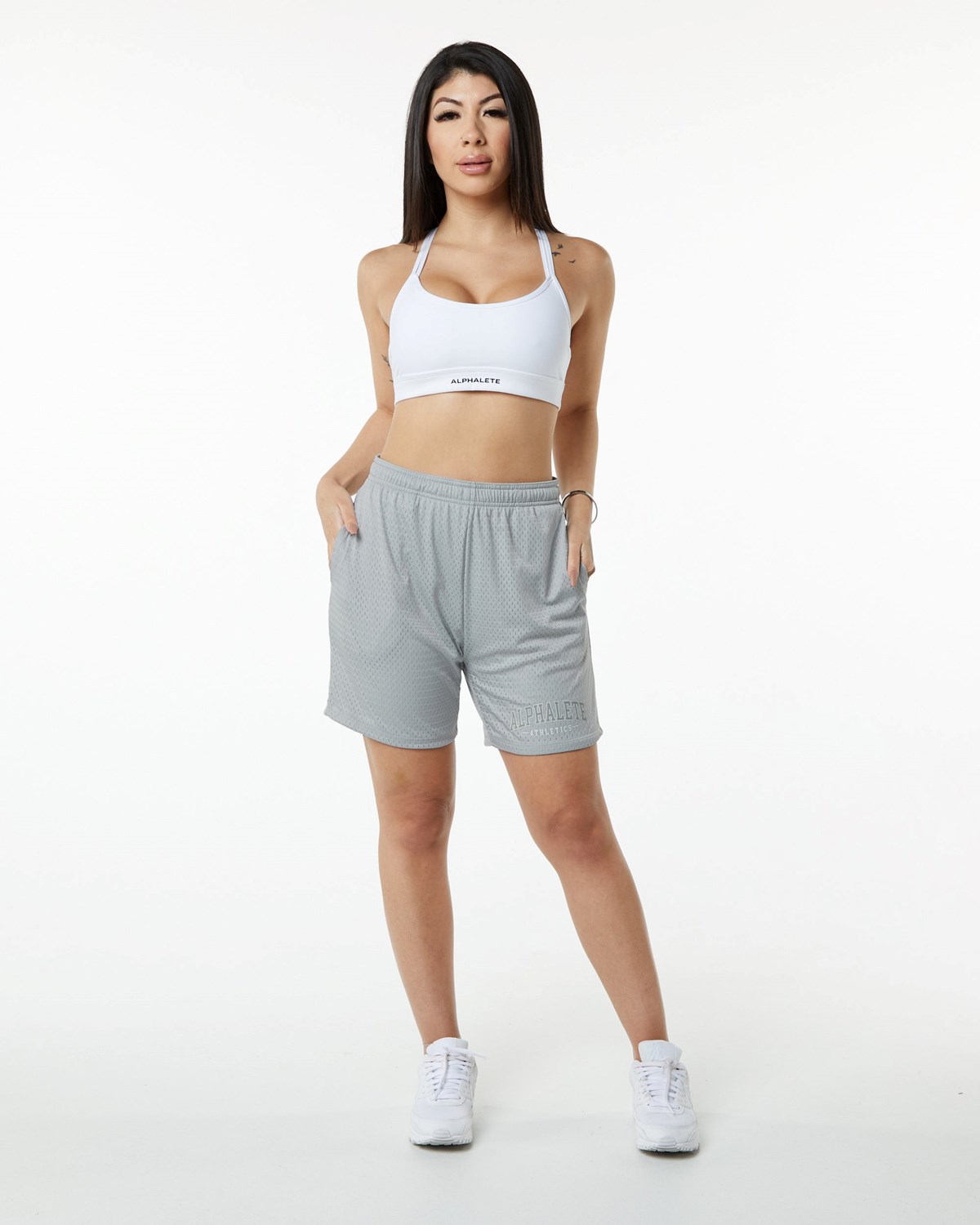 Oyster Grey Alphalete Luxury Lined 4-Way Stretch Mesh Short | EOTLUR195