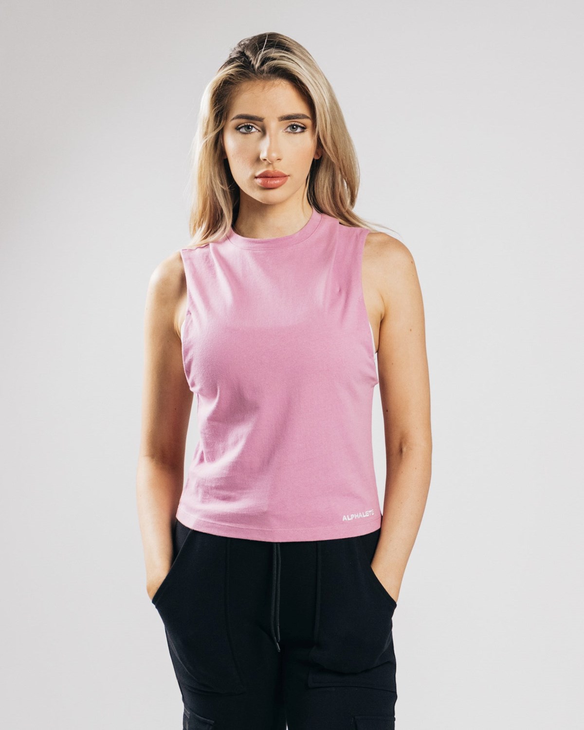 Pastel Pink Alphalete Heavy Cotton Cutoff | TKNMOD269