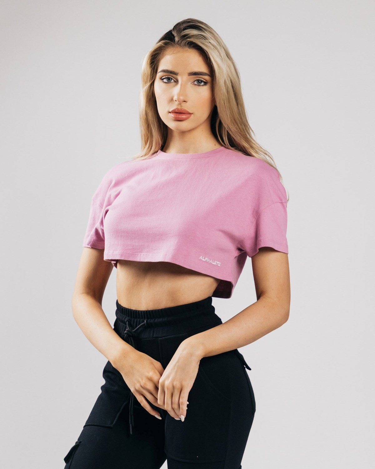 Pastel Pink Alphalete Heavy Cotton Dropped Shoulder Crop | LOAJQP354