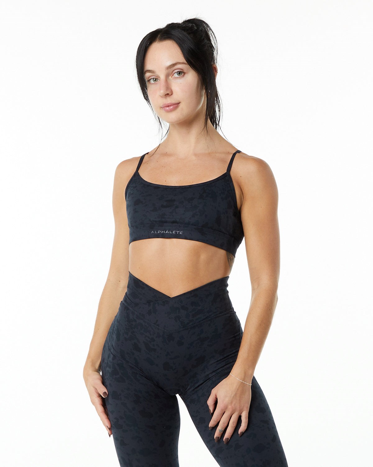 Pebble Print Black Alphalete Single Brushed Bra | ECIHYA730