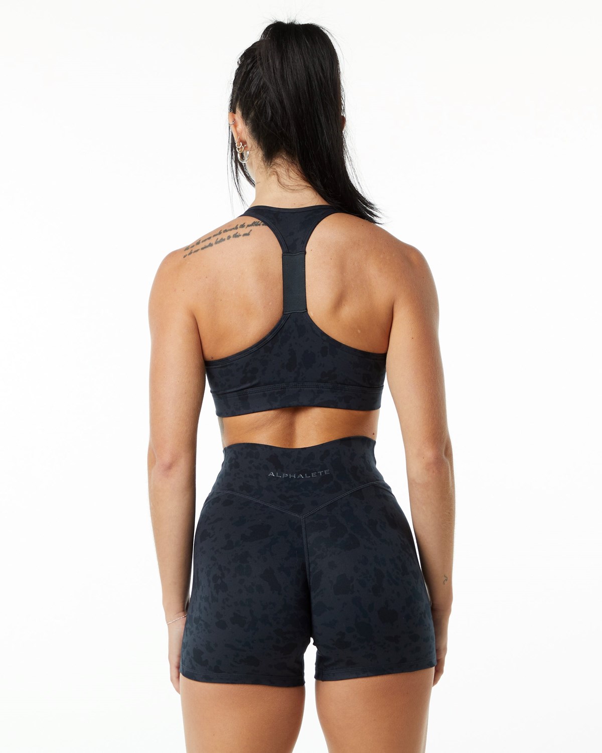 Pebble Print Black Alphalete Single Brushed Bra | JPBIDM932