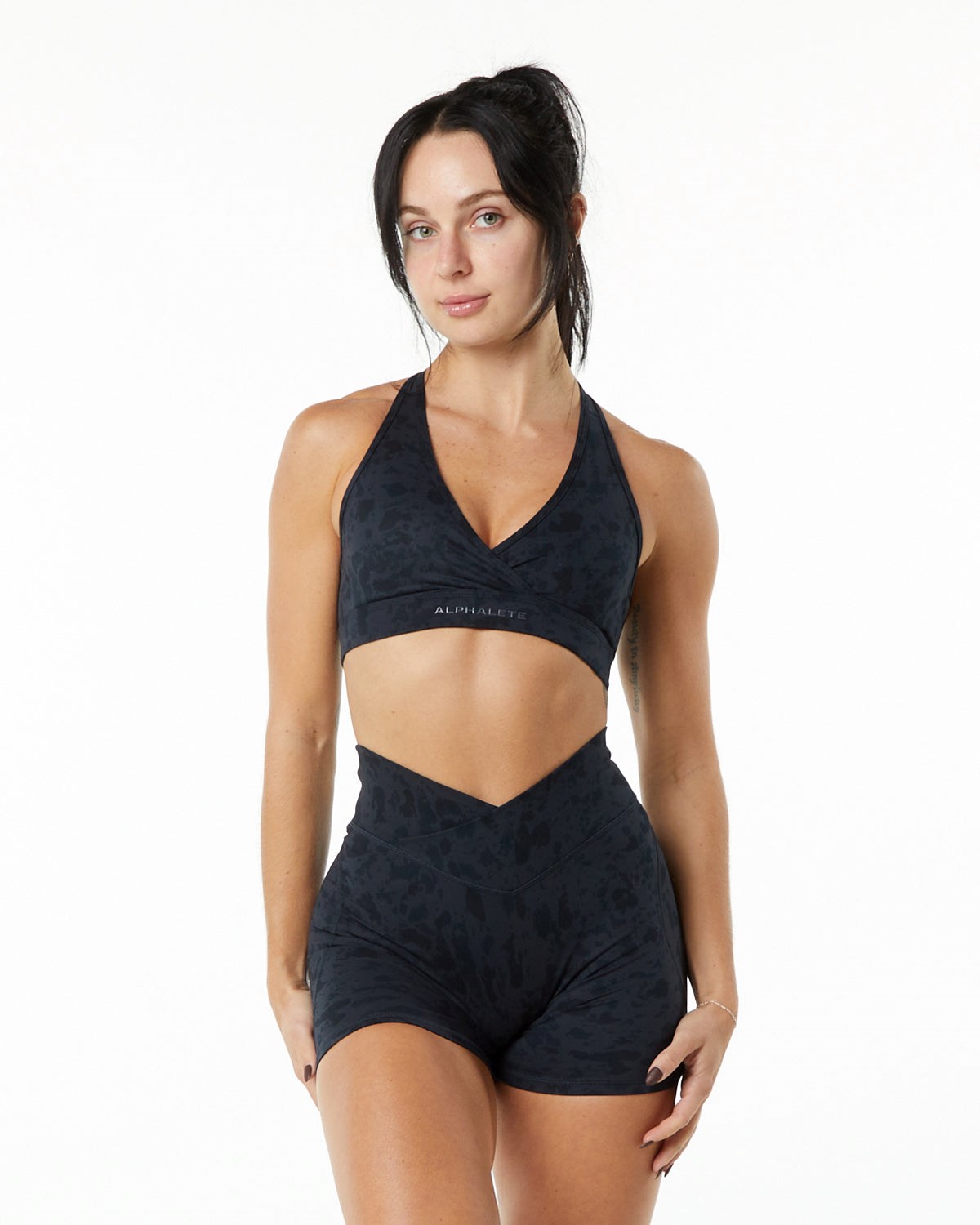 Pebble Print Black Alphalete Single Brushed Bra | JPBIDM932