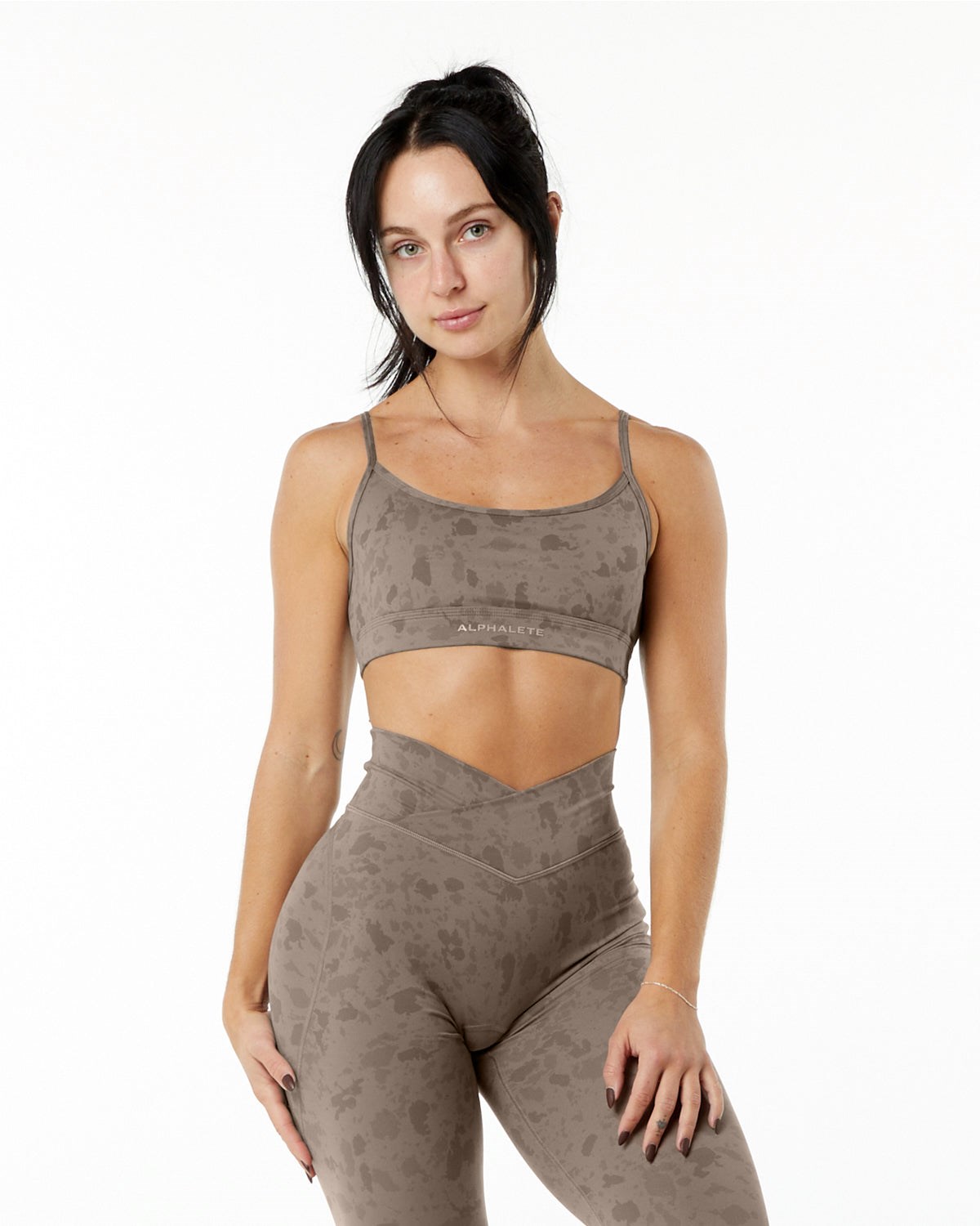 Pebble Print Mocha Alphalete Single Brushed Bra | DZYULB605