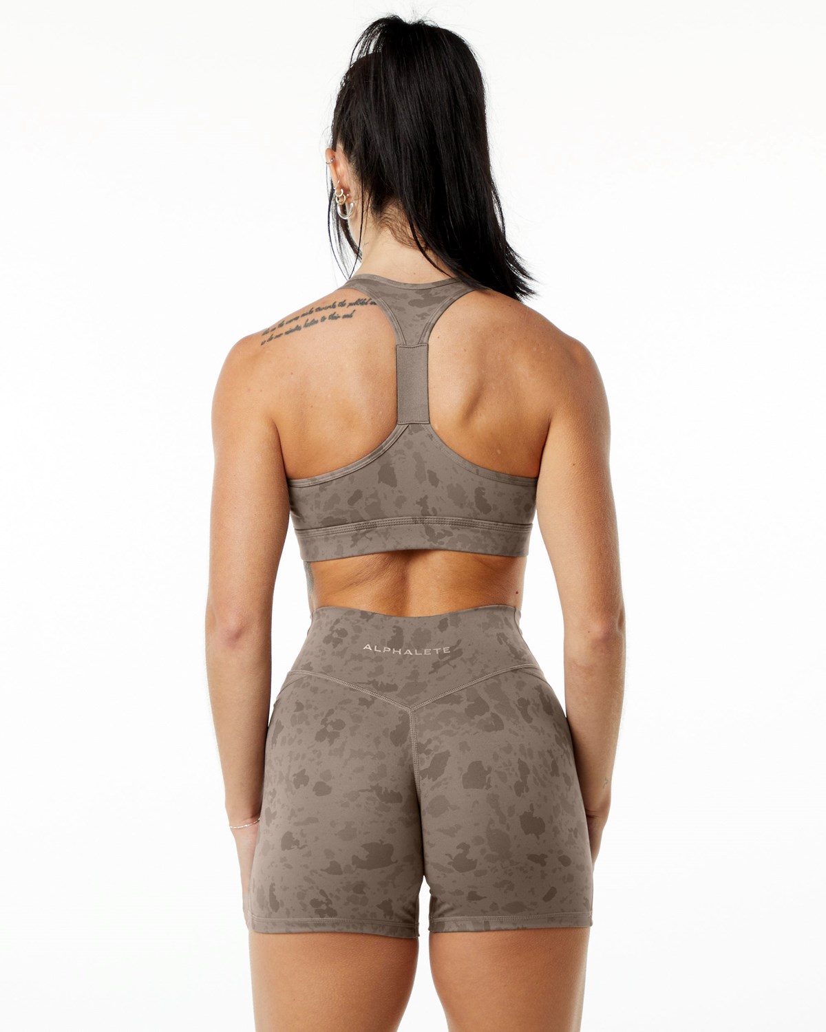 Pebble Print Mocha Alphalete Single Brushed Bra | IJZQWC082