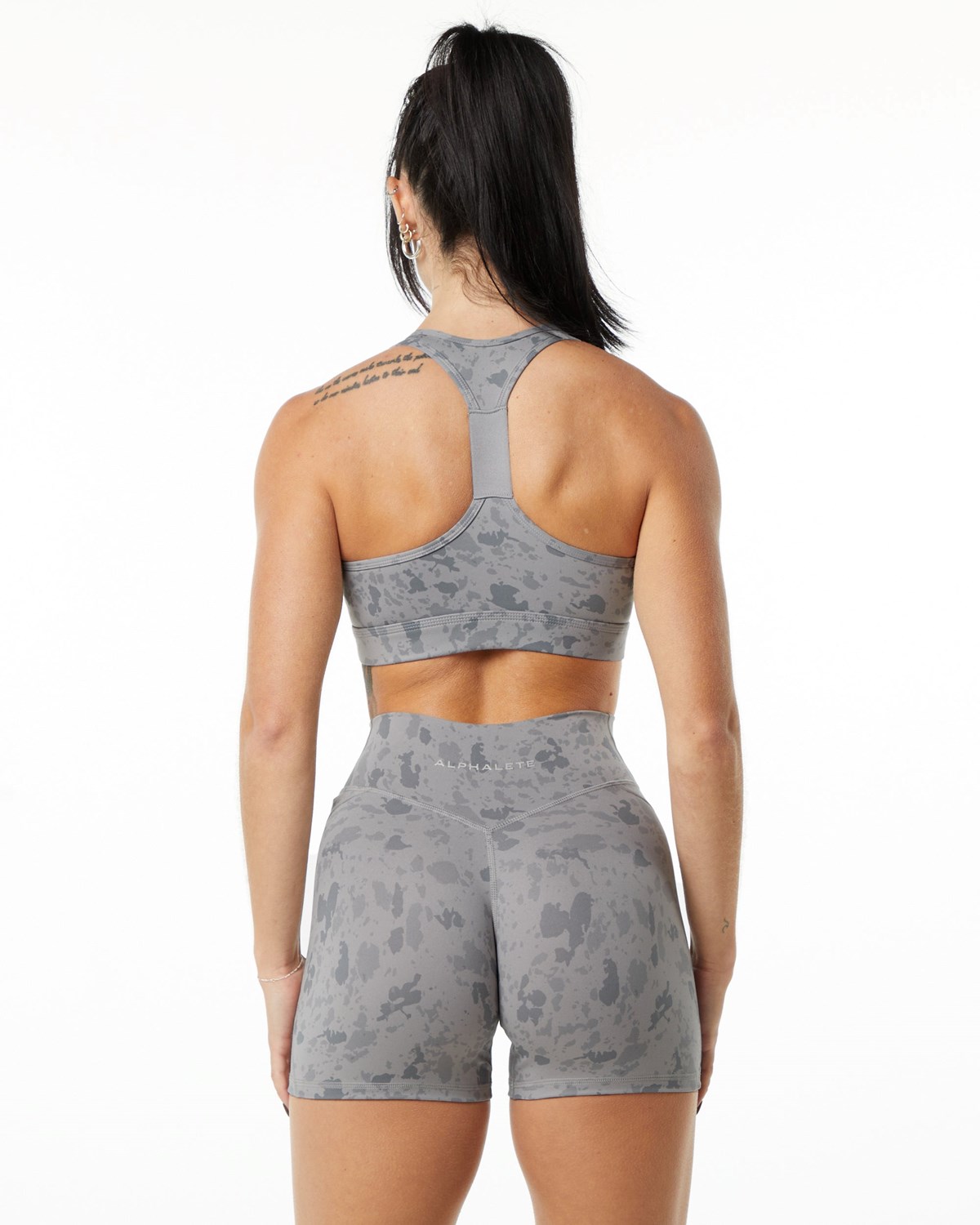 Pebble Print Stone Grey Alphalete Single Brushed Bra | MTLNXK598