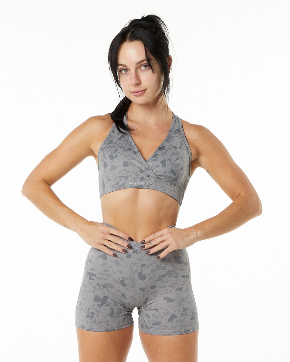 Pebble Print Stone Grey Alphalete Single Brushed Bra | MTLNXK598