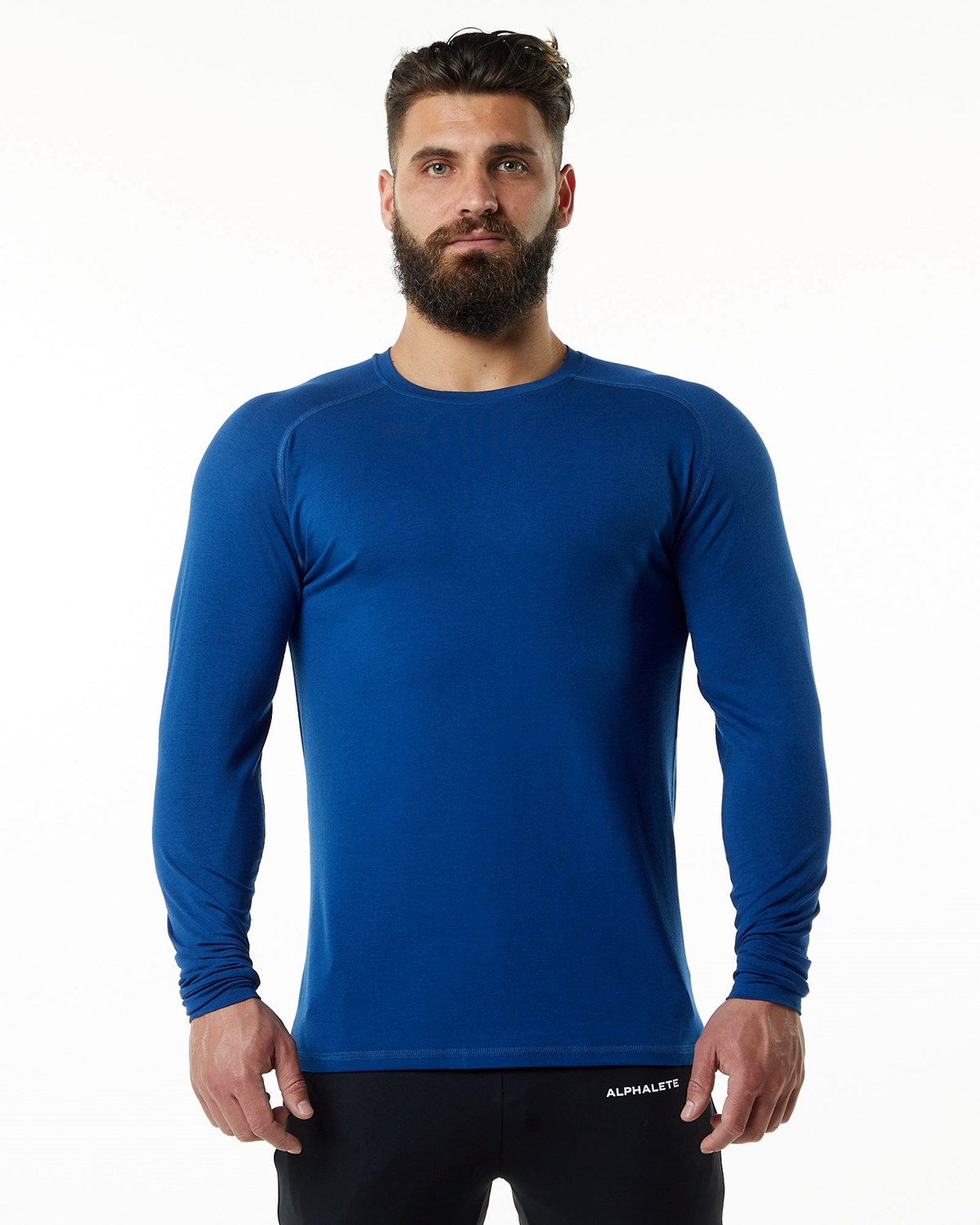 Persian Blue Alphalete Premium Epaulette Long Sleeve Tee | GIJHSF617