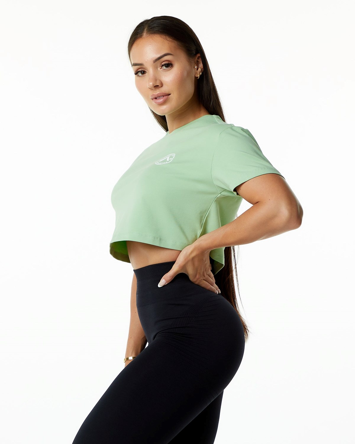 Pistachio Alphalete Fitted Performance Short Sleeve Crop | JEPOQF526