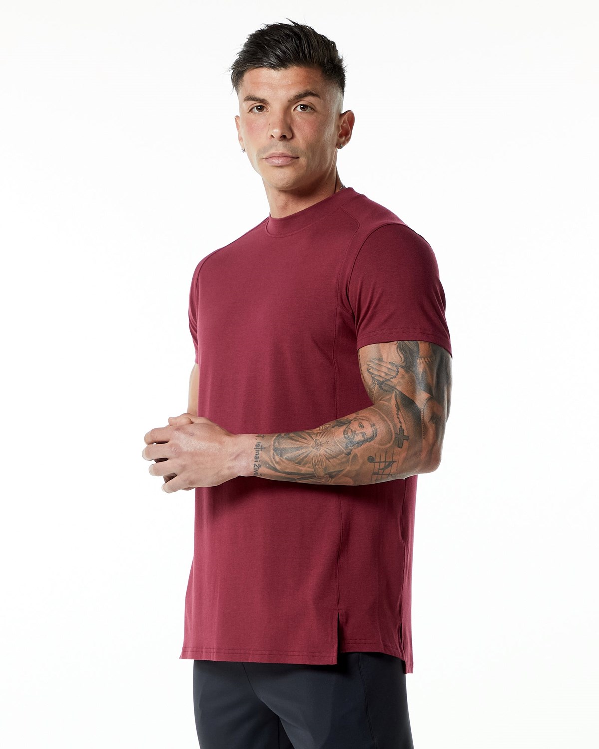 Ruby Red Alphalete High-Neck Premium Short Sleeve Tee | YXJRFN560