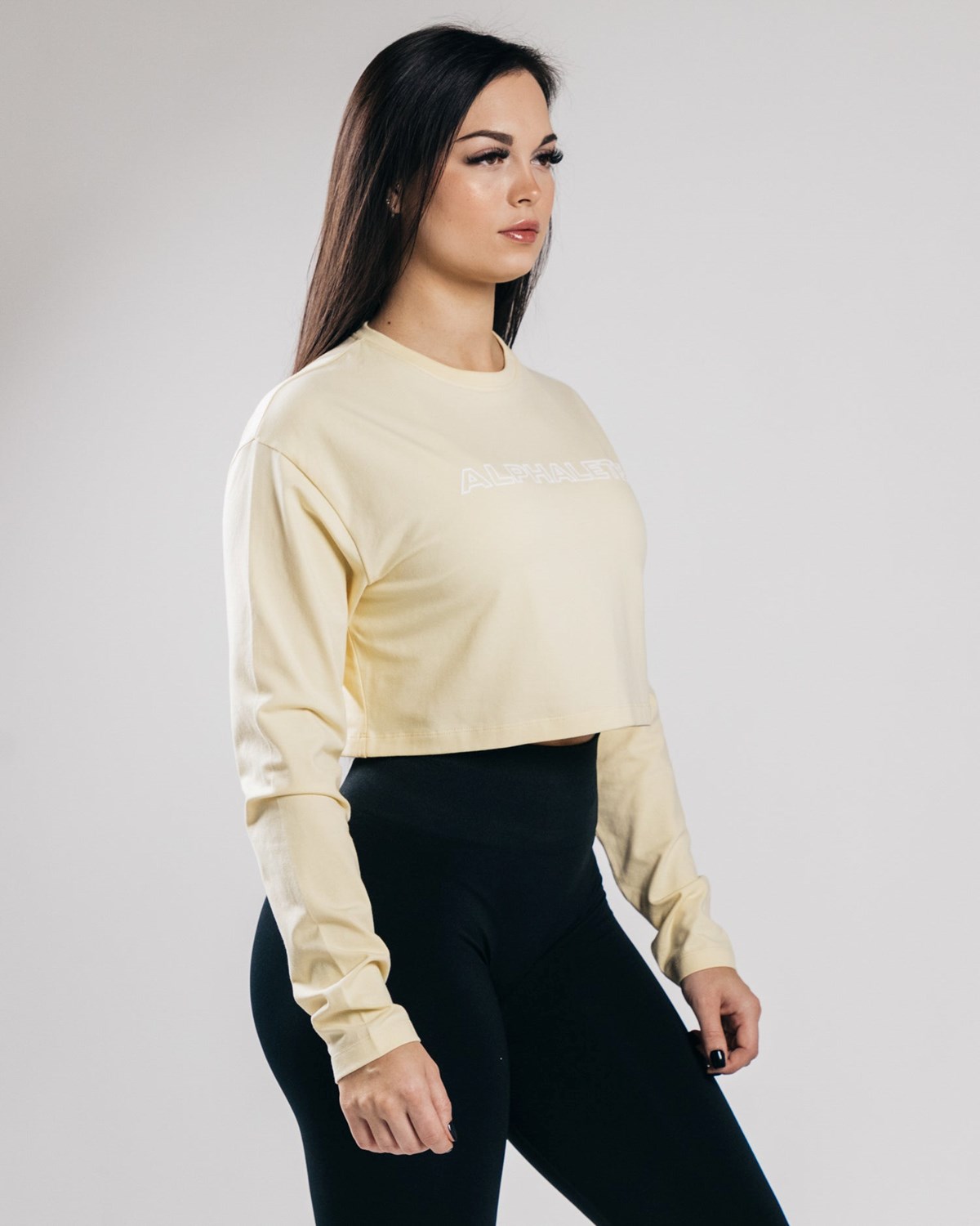 Sea Salt Alphalete Oversized Performance Long Sleeve Crop | DNORCA324