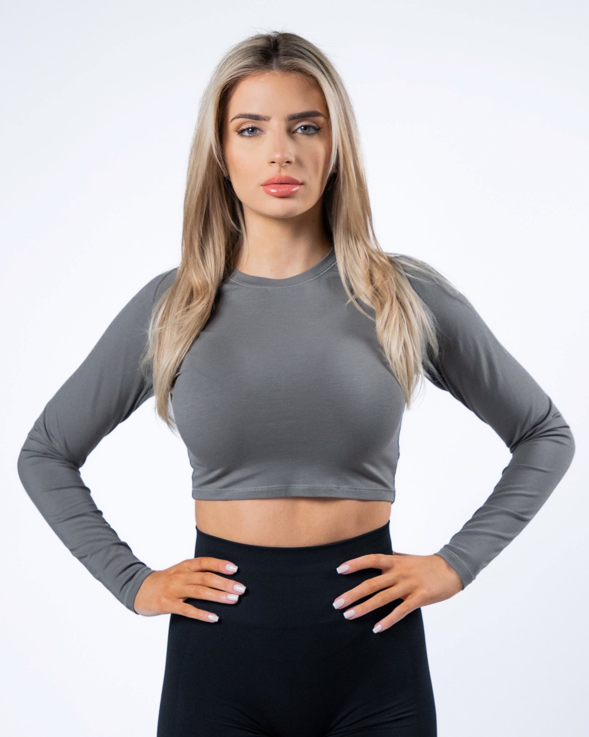 Stone Grey Alphalete Cropped Premium Long Sleeve | ANKYVT059