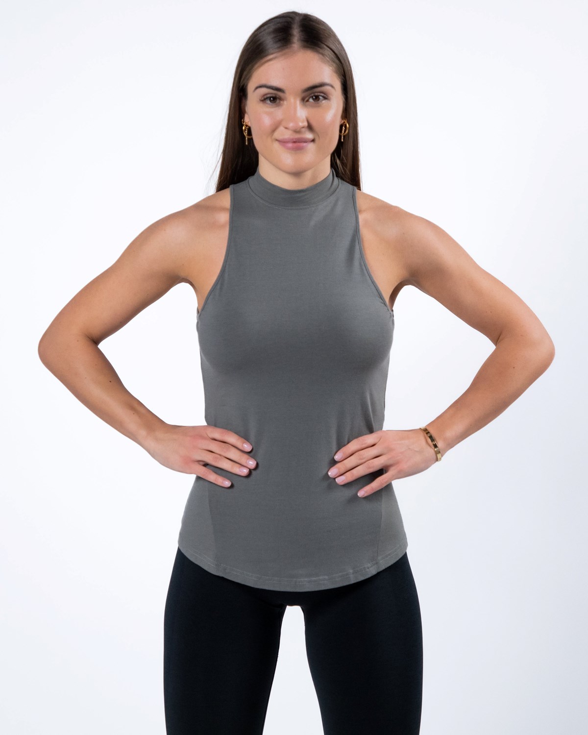 Stone Grey Alphalete High-Neck Premium Tank | NCDEAF371