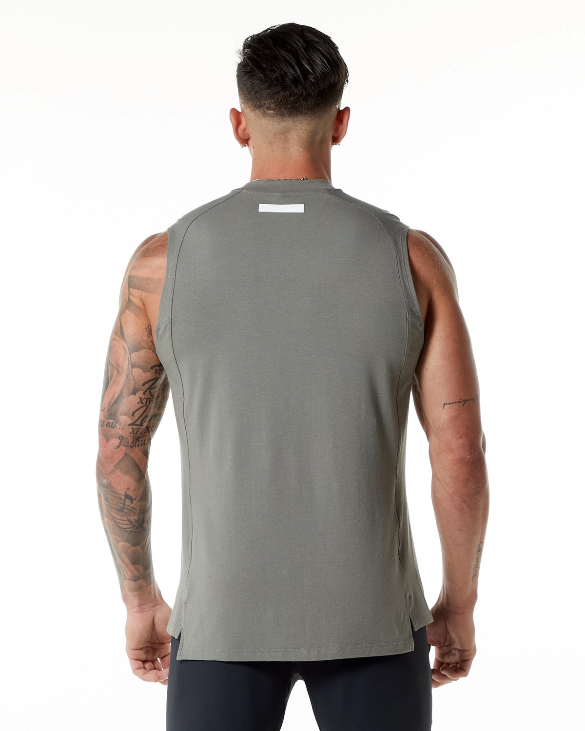 Stone Grey Alphalete High-Neck Premium Tank | SLGEAN795