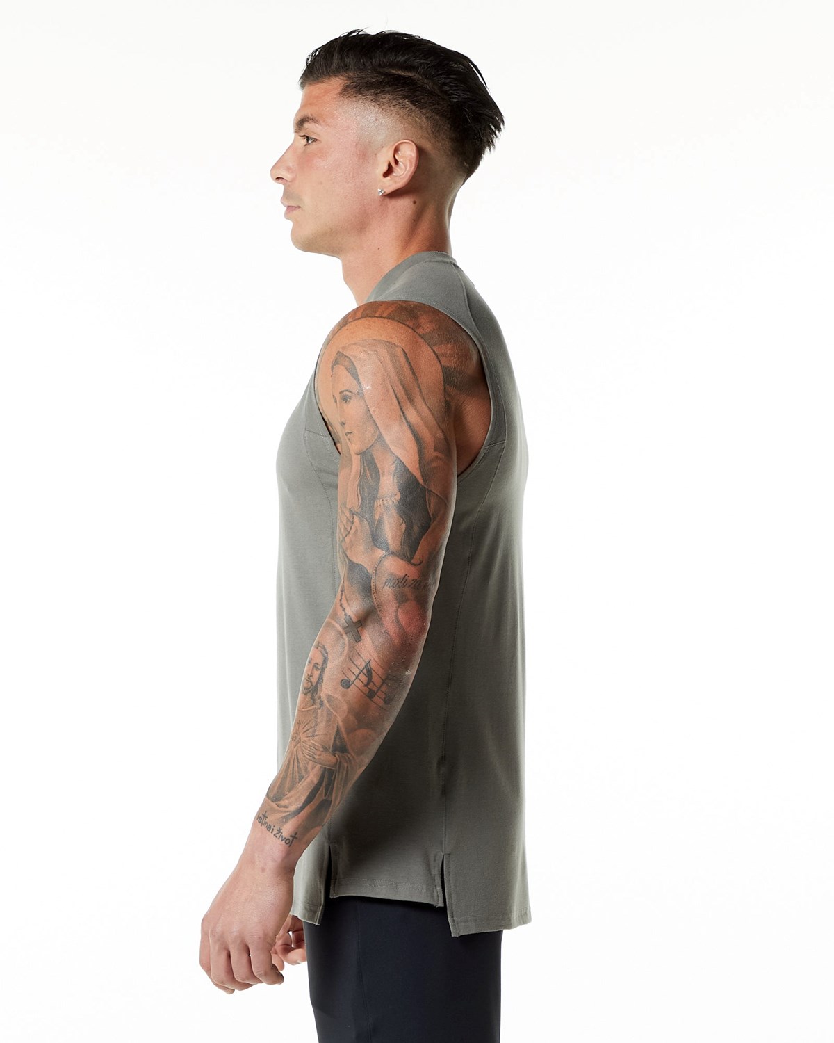 Stone Grey Alphalete High-Neck Premium Tank | SLGEAN795