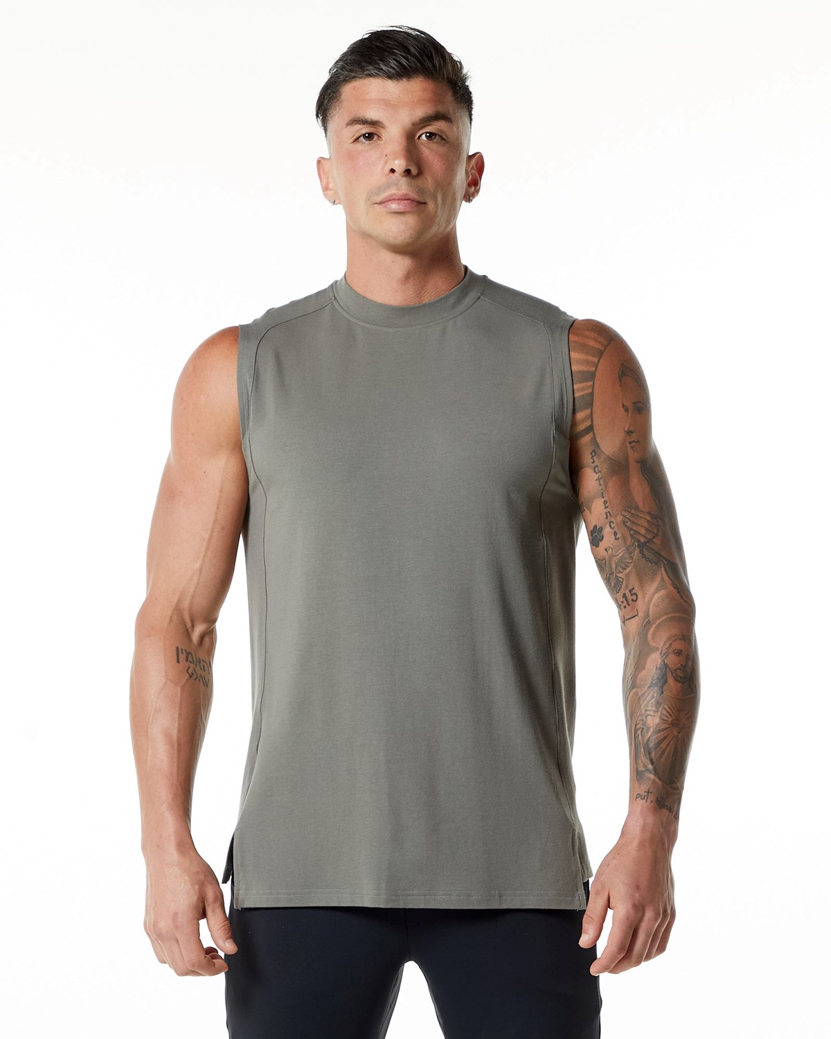 Stone Grey Alphalete High-Neck Premium Tank | SLGEAN795