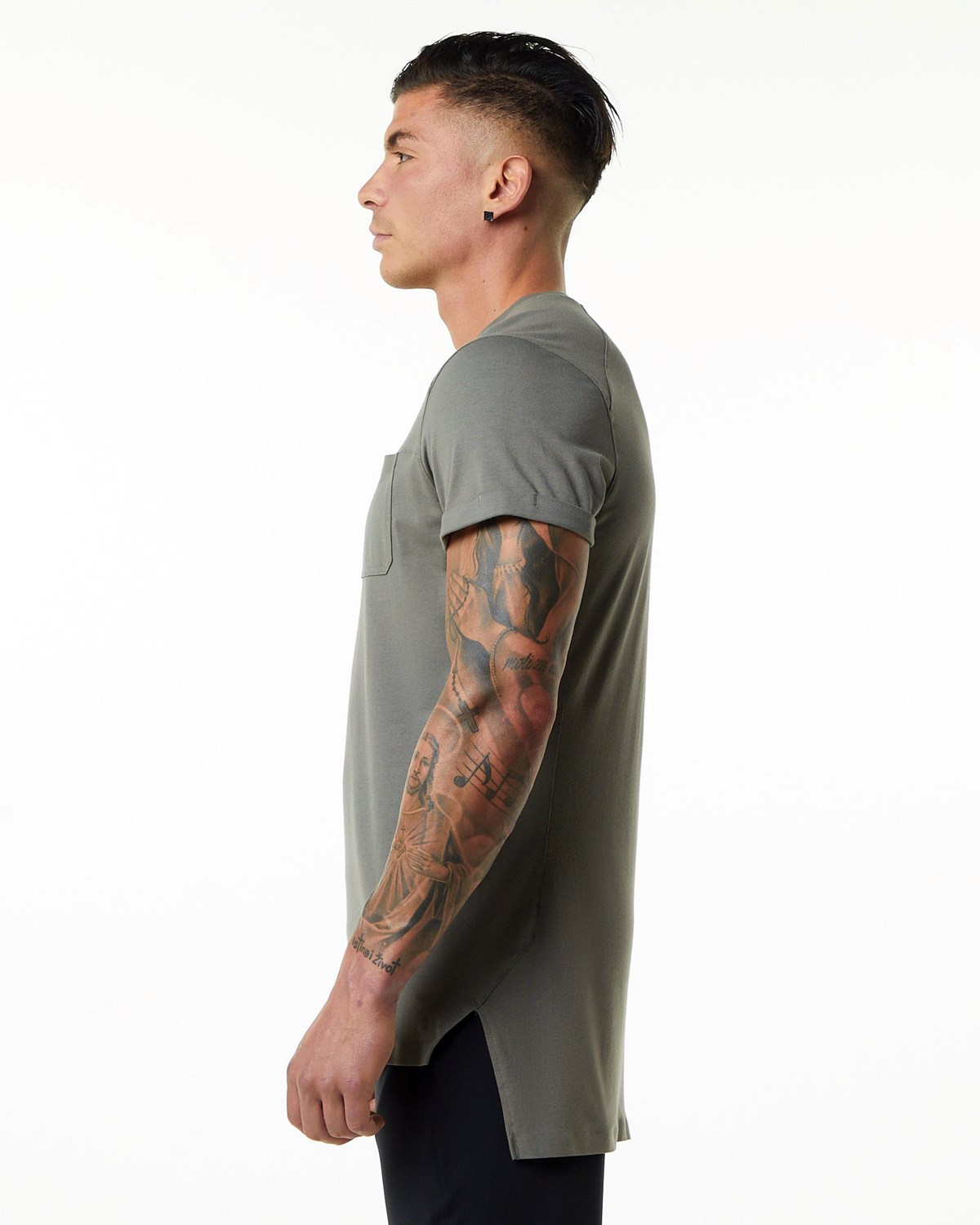 Stone Grey Alphalete Premium Short Sleeve Pocket Tee | YKDTAJ374