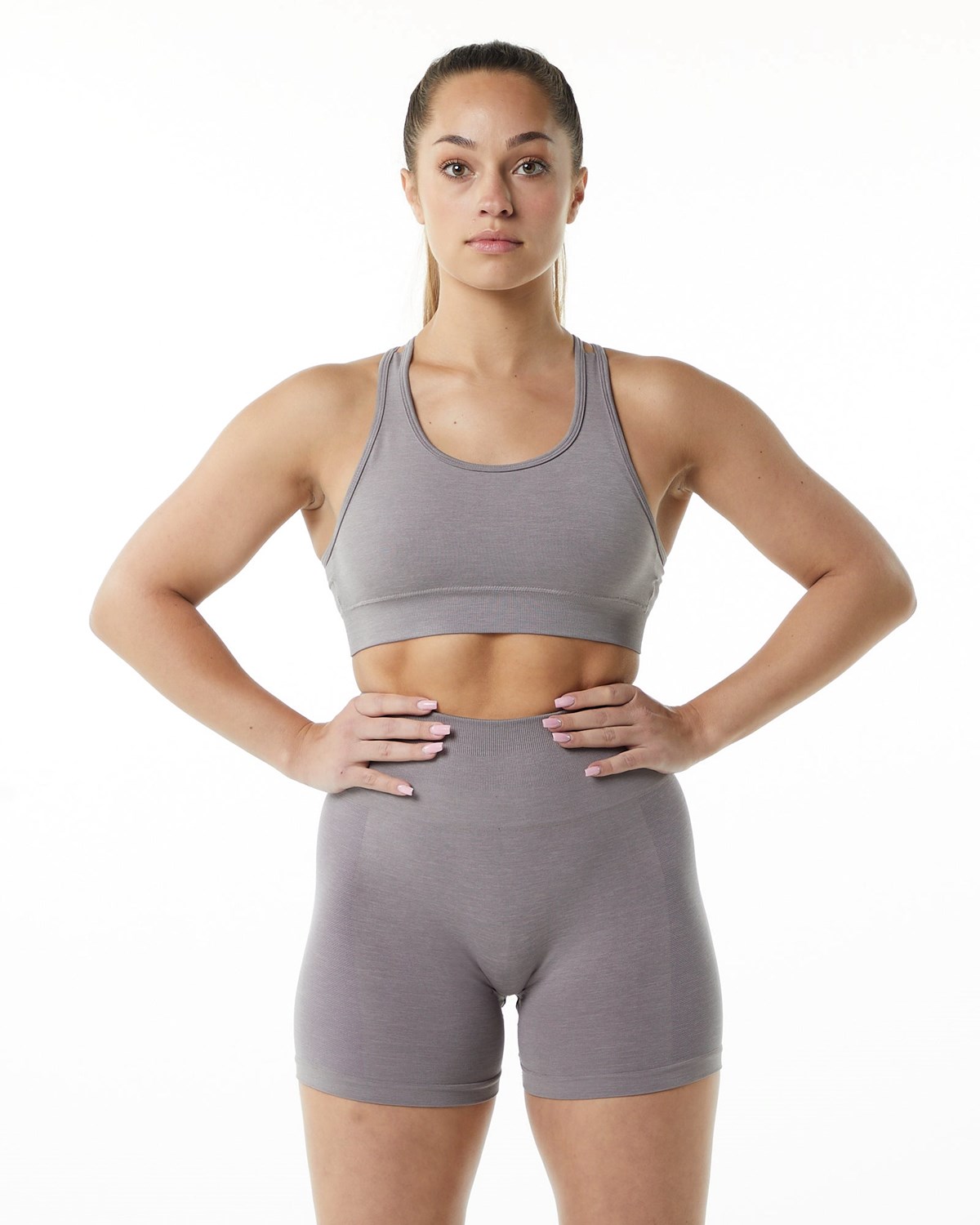 Storm Grey Alphalete Medium-Impact Seamless Sports Bra | ICRGNV827