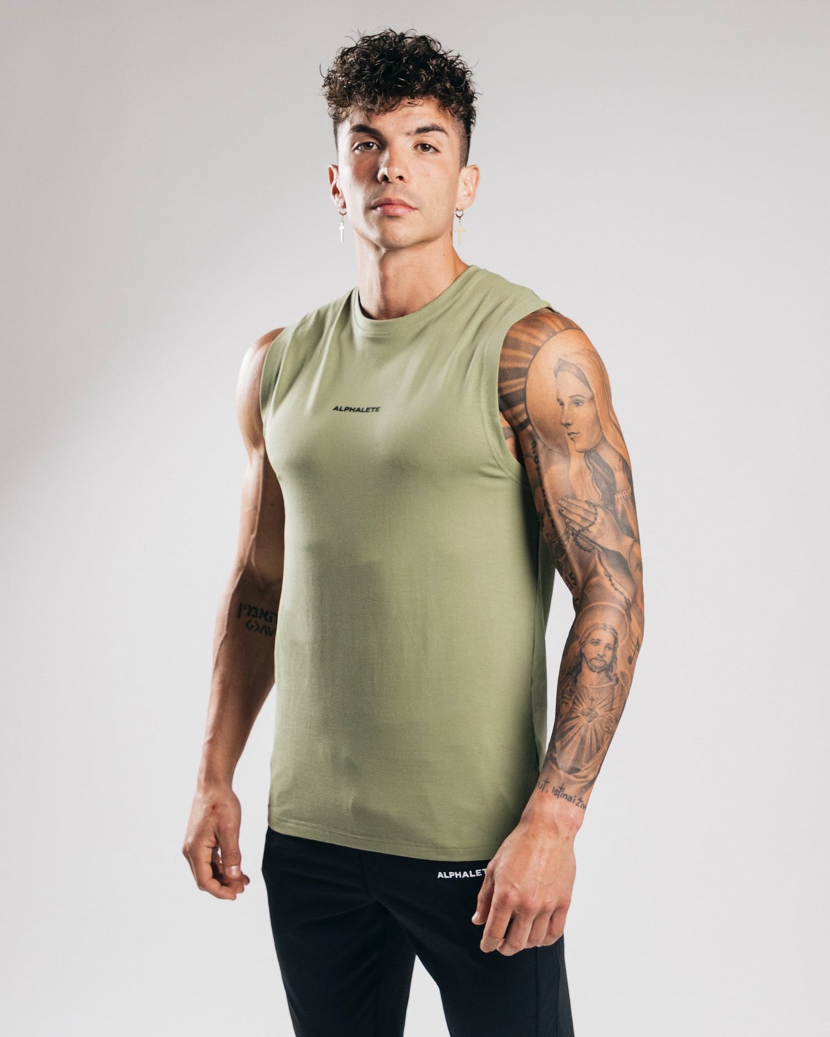 Tactical Green Alphalete Fitted Performance Tank | BQOATD246