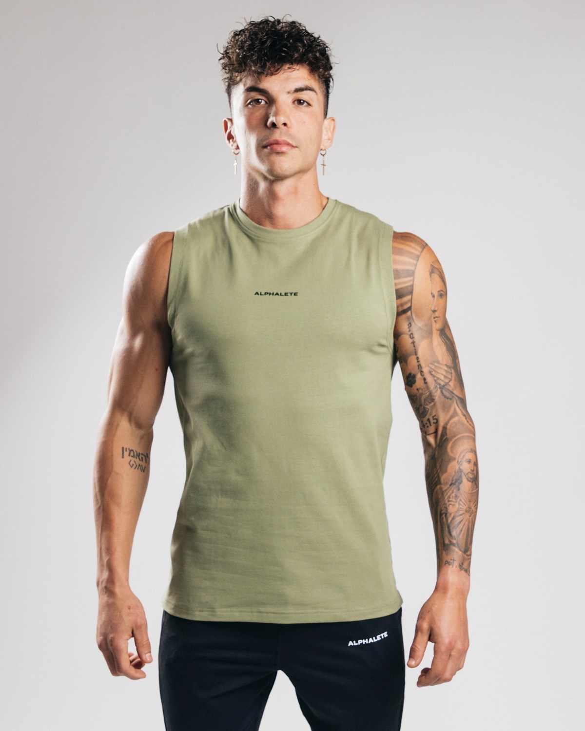 Tactical Green Alphalete Fitted Performance Tank | BQOATD246