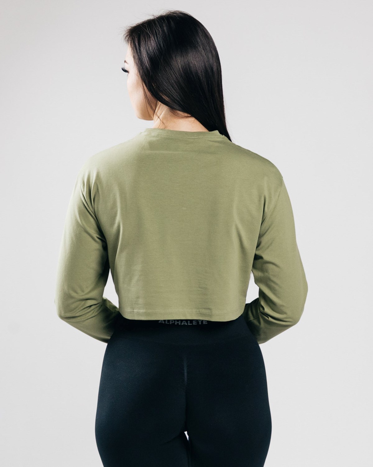 Tactical Green Alphalete Oversized Performance Long Sleeve Crop | VQFOJH387