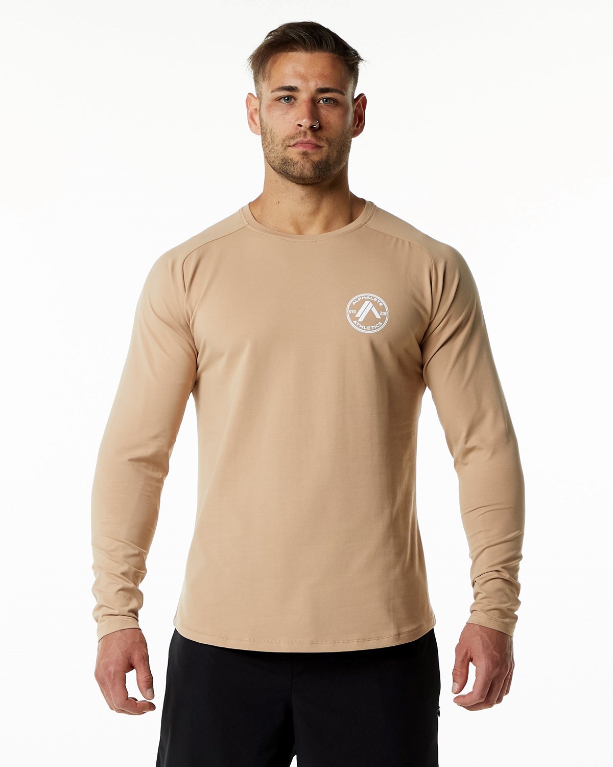 Taupe Alphalete Fitted Performance Long Sleeve | ERWCXA697