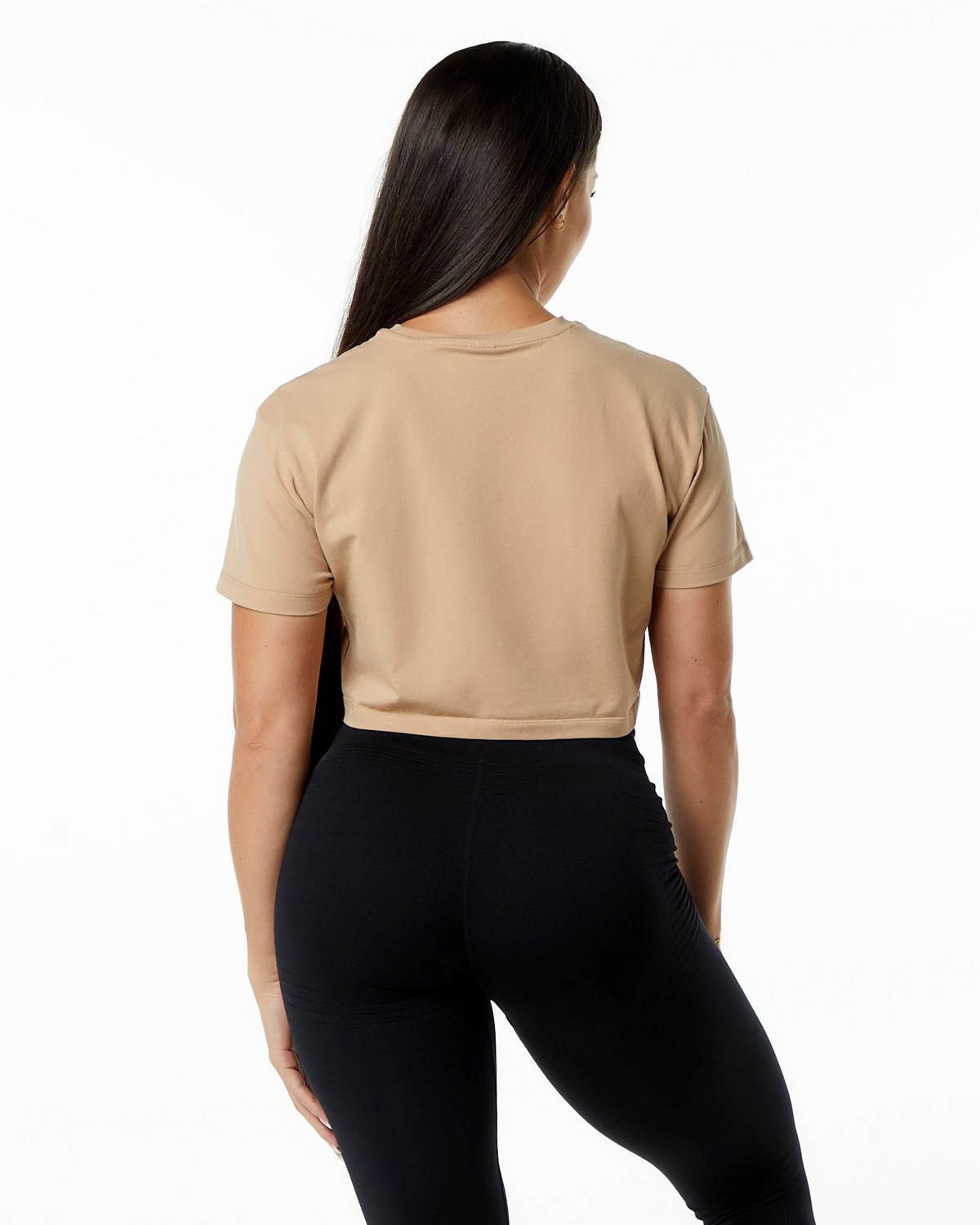 Taupe Alphalete Fitted Performance Short Sleeve Crop | SPVMDG329