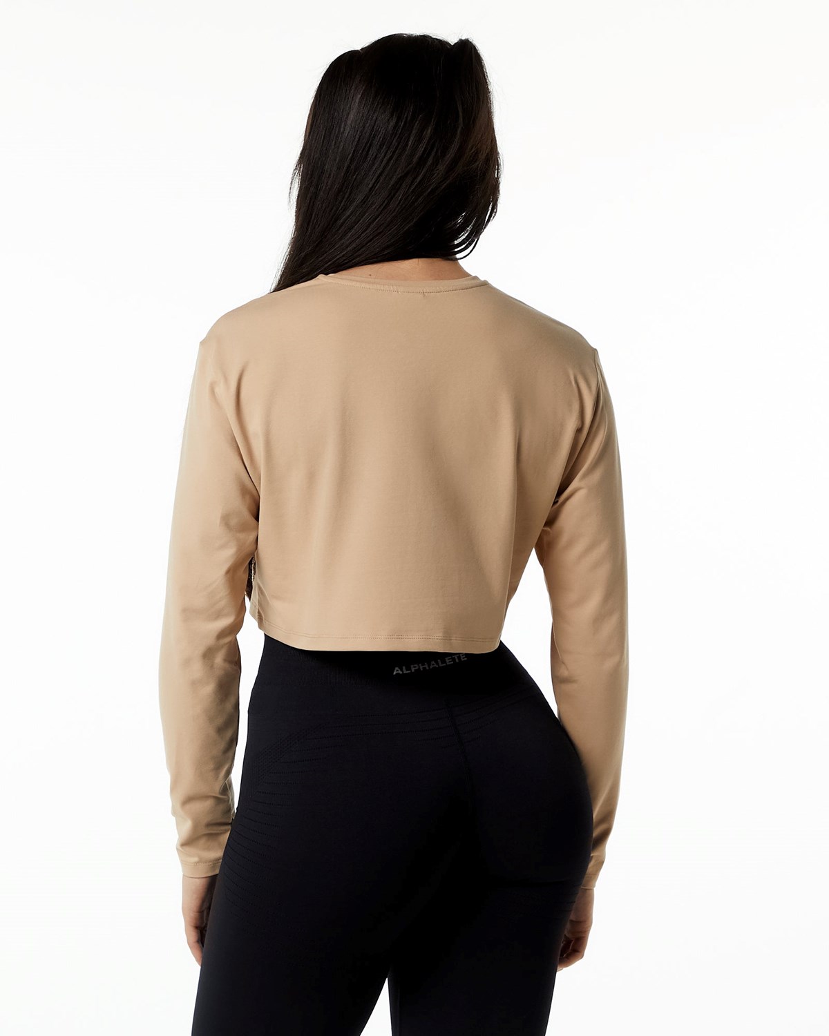 Taupe Alphalete Oversized Performance Long Sleeve Crop | XUDFZI639