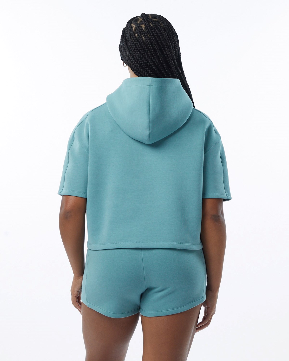 Teal Alphalete Interlock Knit Crop Hoodie | SVKWQG094