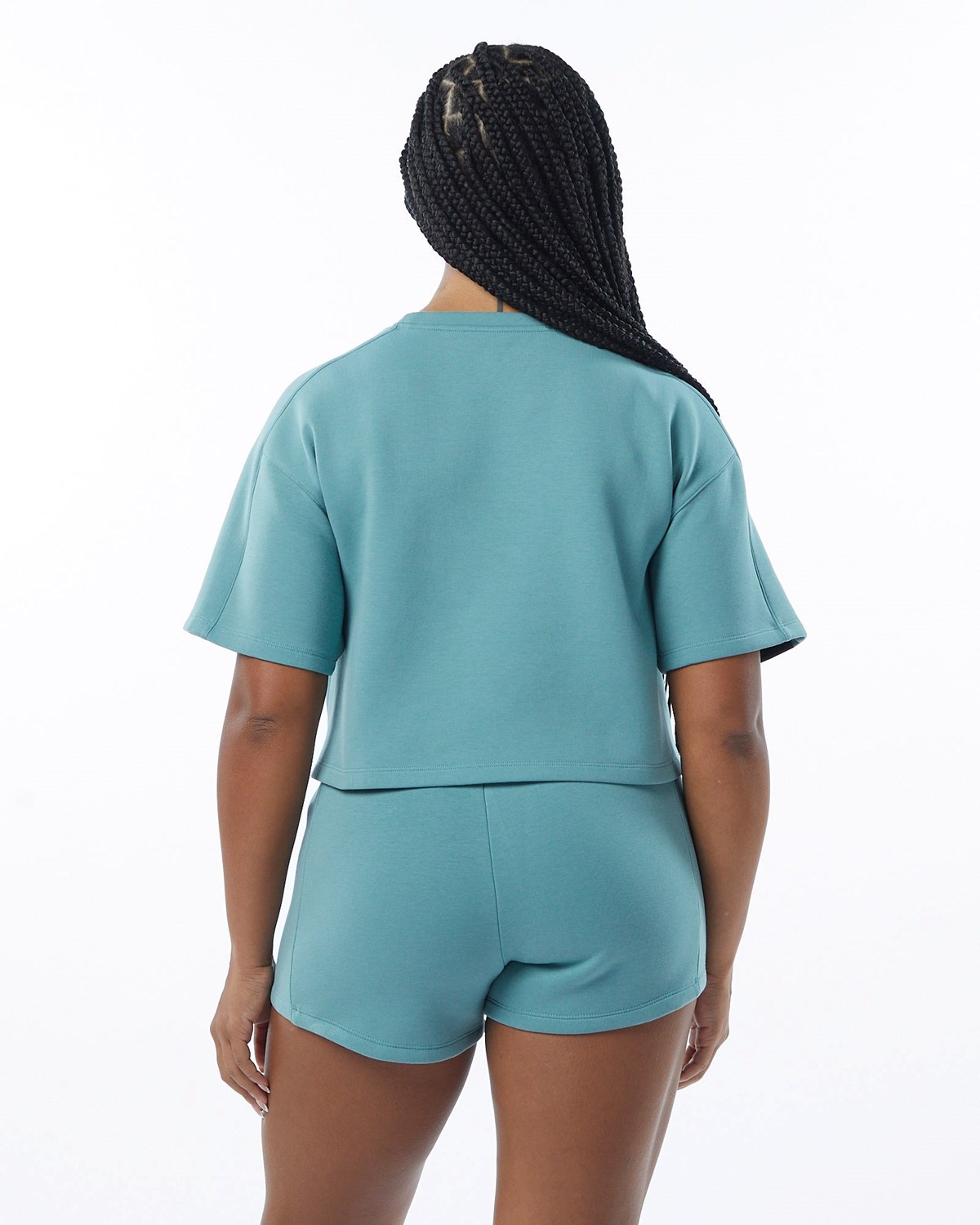 Teal Alphalete Interlock Knit Crop Pullover | ILRYUA168