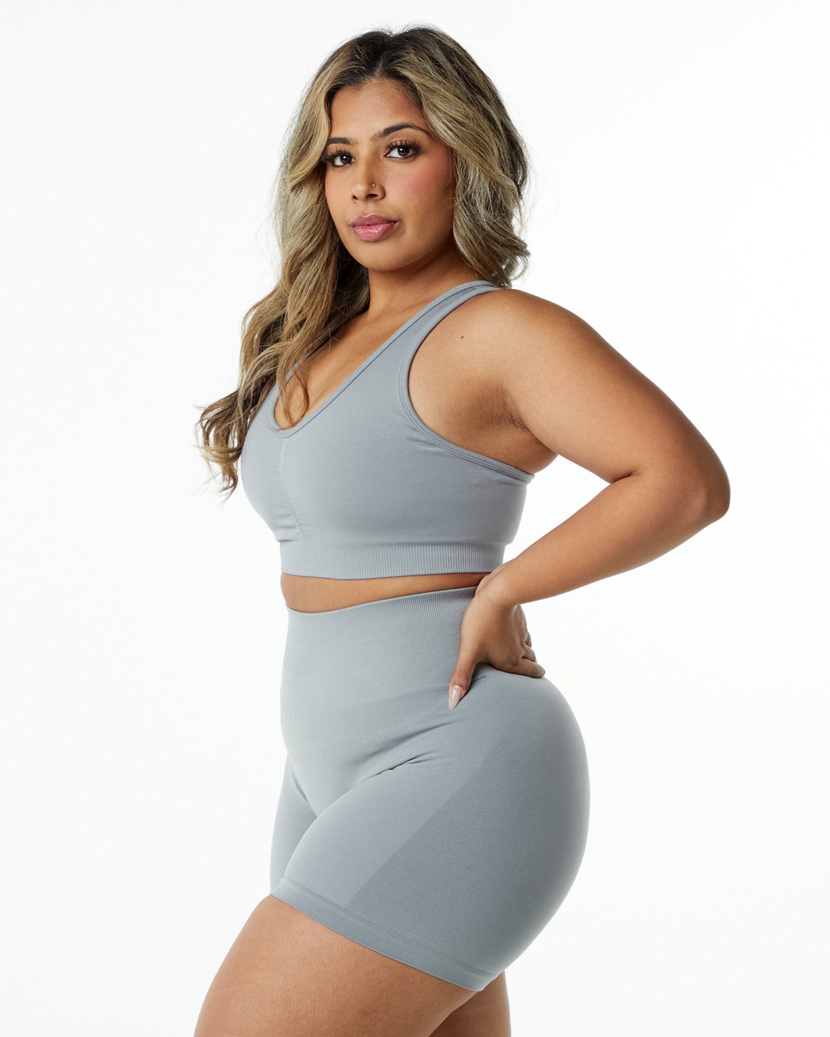 Utility Grey Alphalete High-Impact Seamless Sports Bra | TXJZGN306