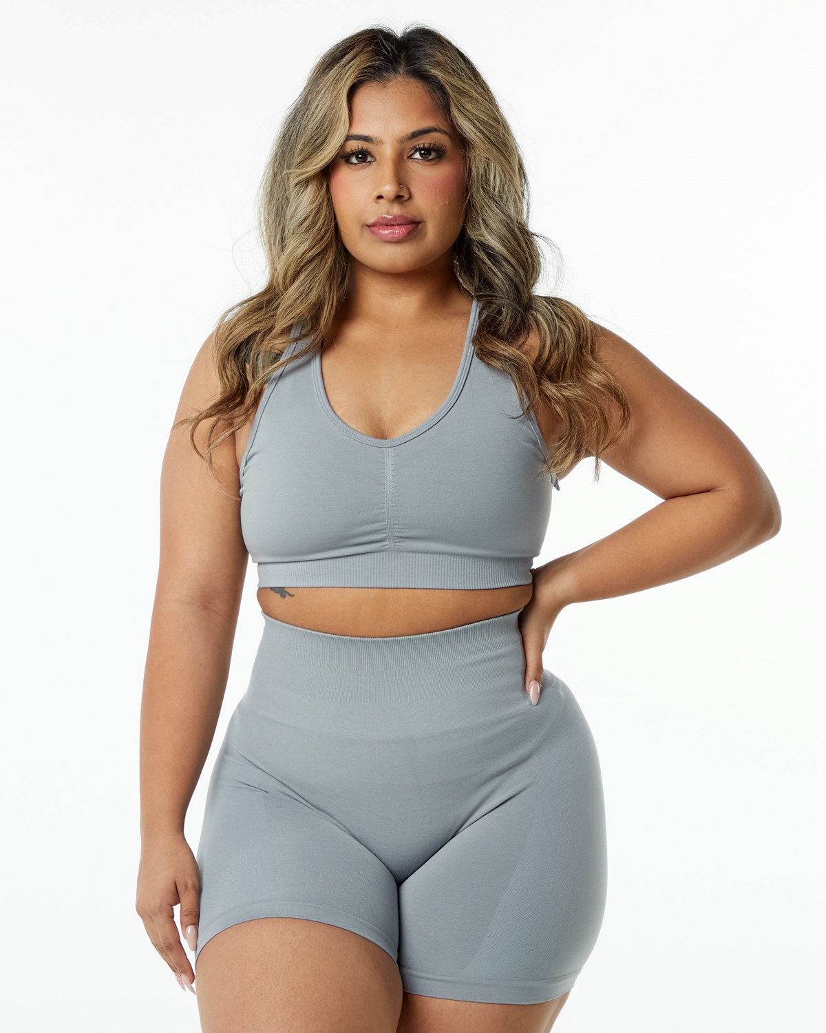 Utility Grey Alphalete High-Impact Seamless Sports Bra | TXJZGN306