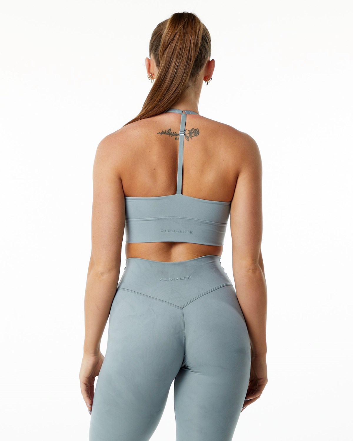 Washed Denim Alphalete Medium-Impact Luxury Sports Bra | FOADEJ829