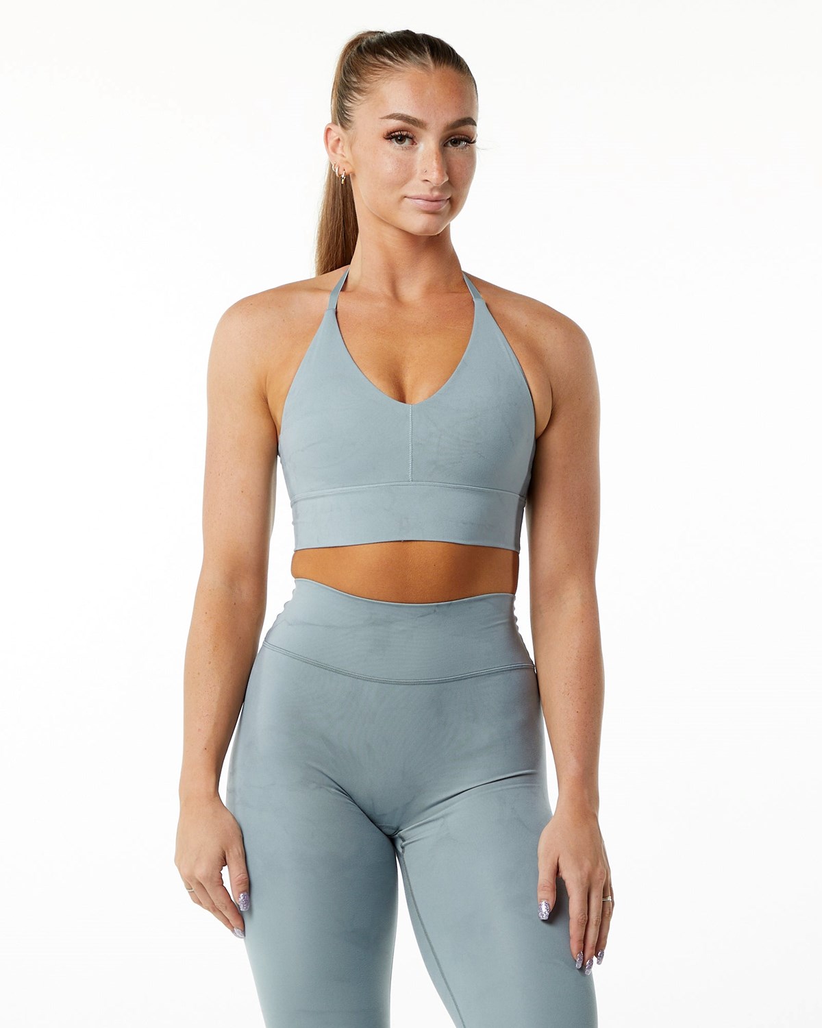 Washed Denim Alphalete Medium-Impact Luxury Sports Bra | FOADEJ829