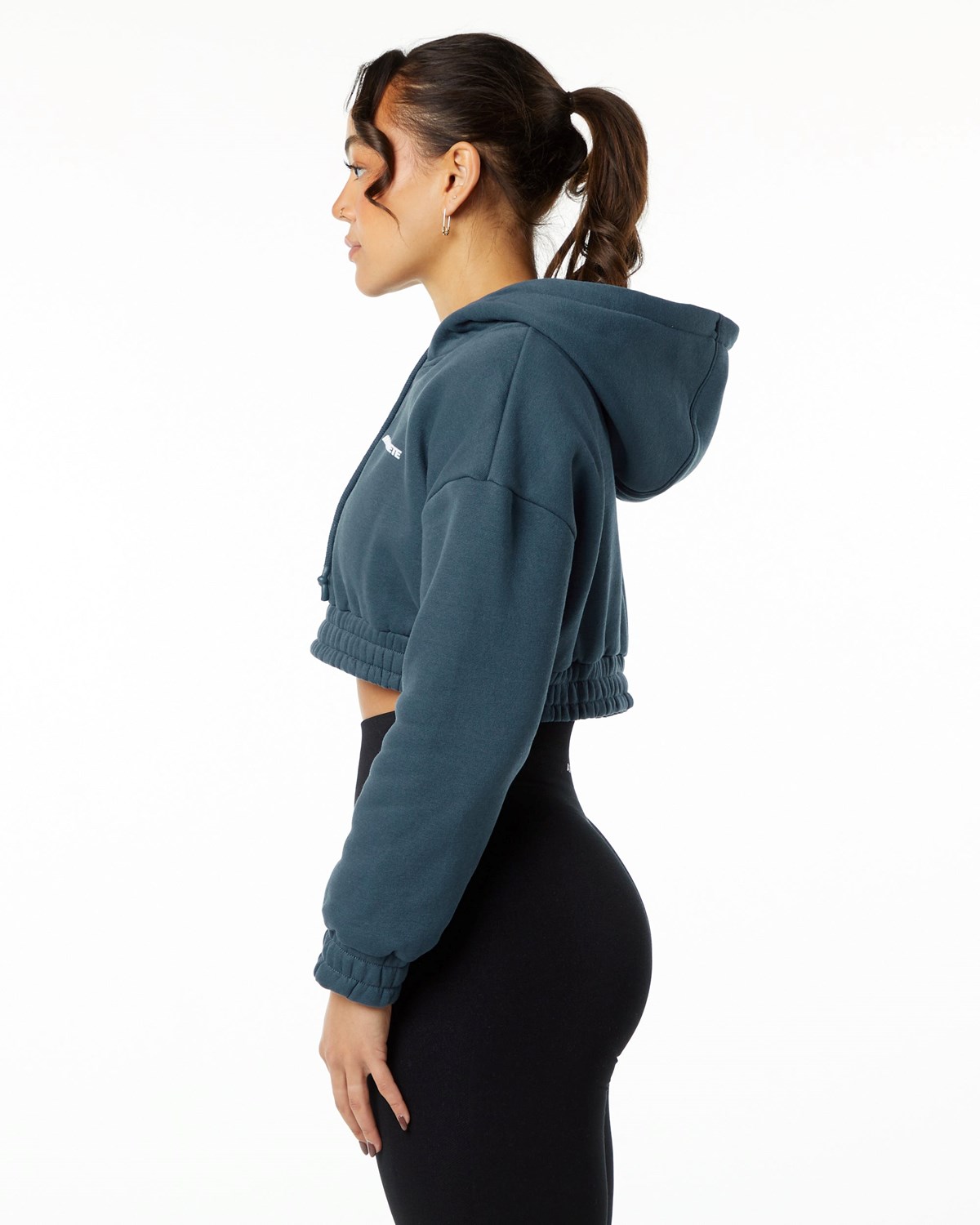 Whale Blue Alphalete Brushed Fleece Half-Zip Crop Hoodie | YLJKXI430