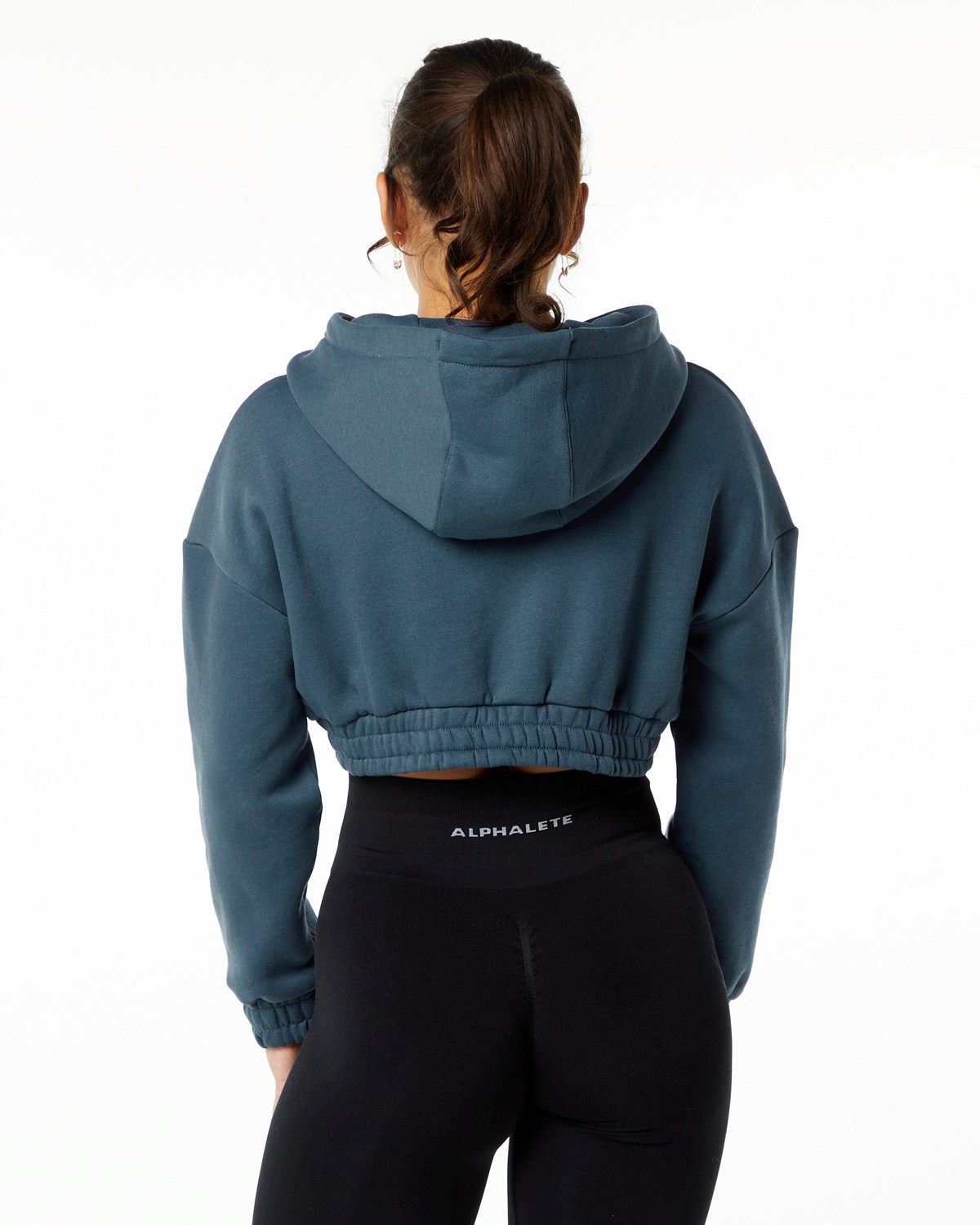 Whale Blue Alphalete Brushed Fleece Half-Zip Crop Hoodie | YLJKXI430