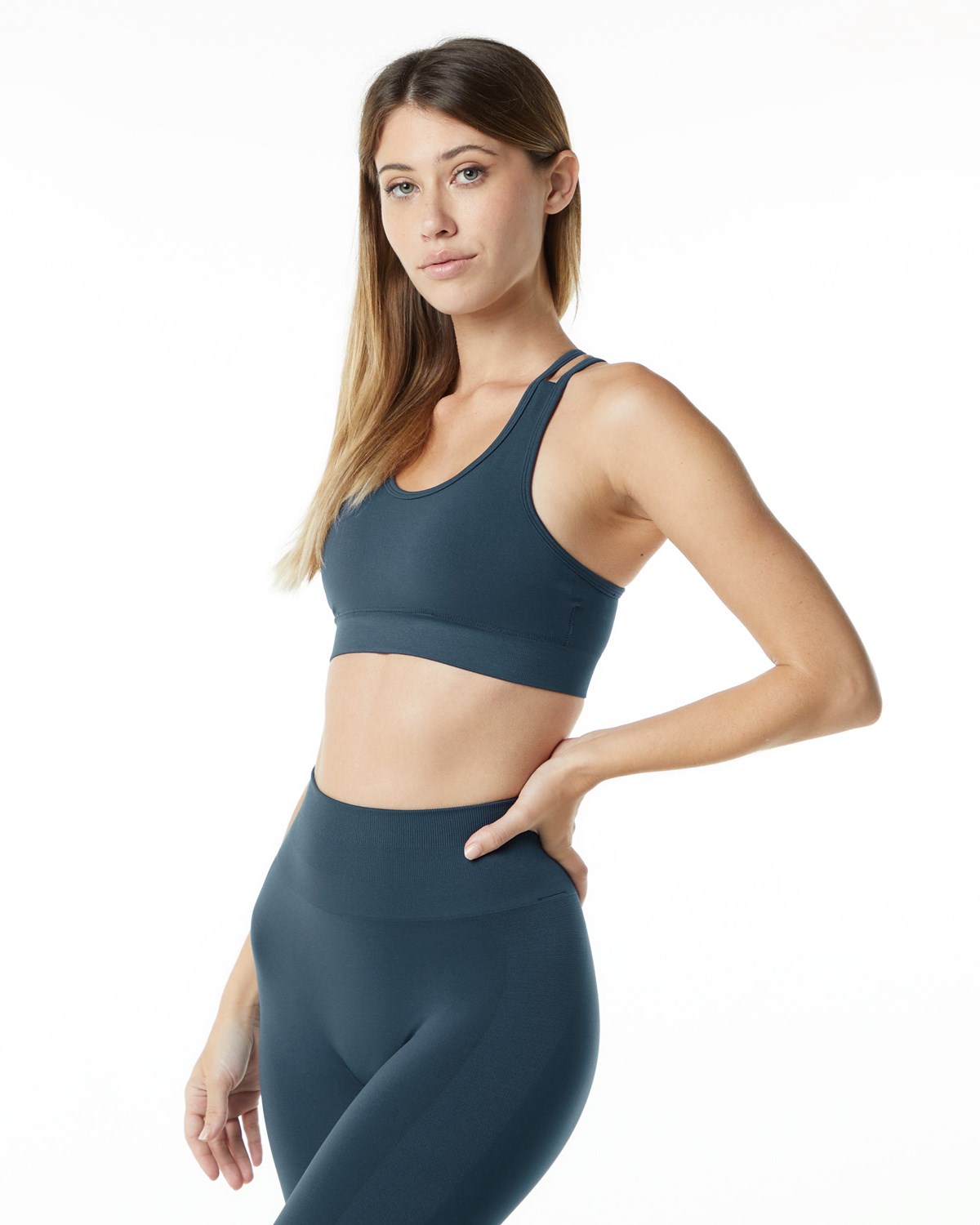 Whale Blue Alphalete Medium-Impact Seamless Sports Bra | KXCGPD234